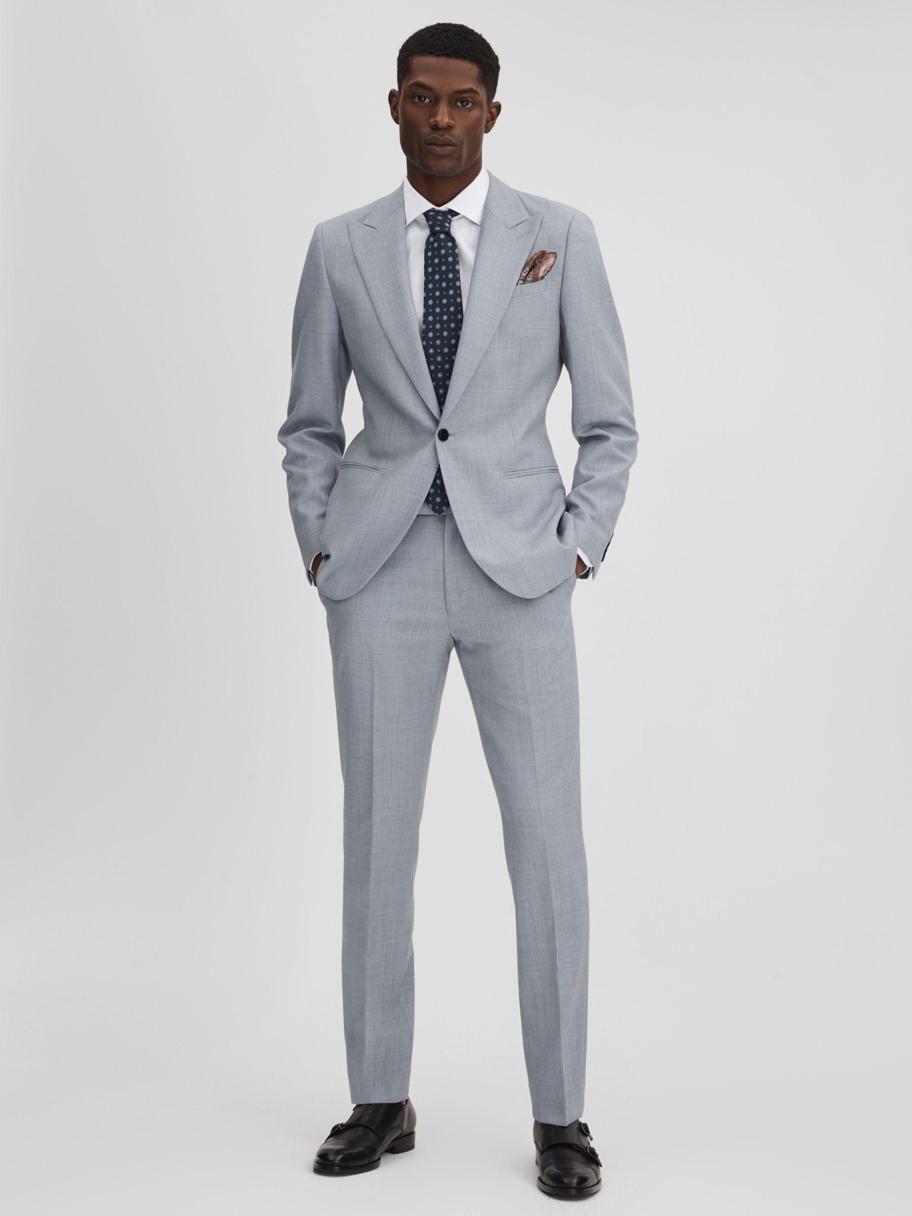 Slim Fit Wool Single Breasted Blazer in Soft Blue Product Image