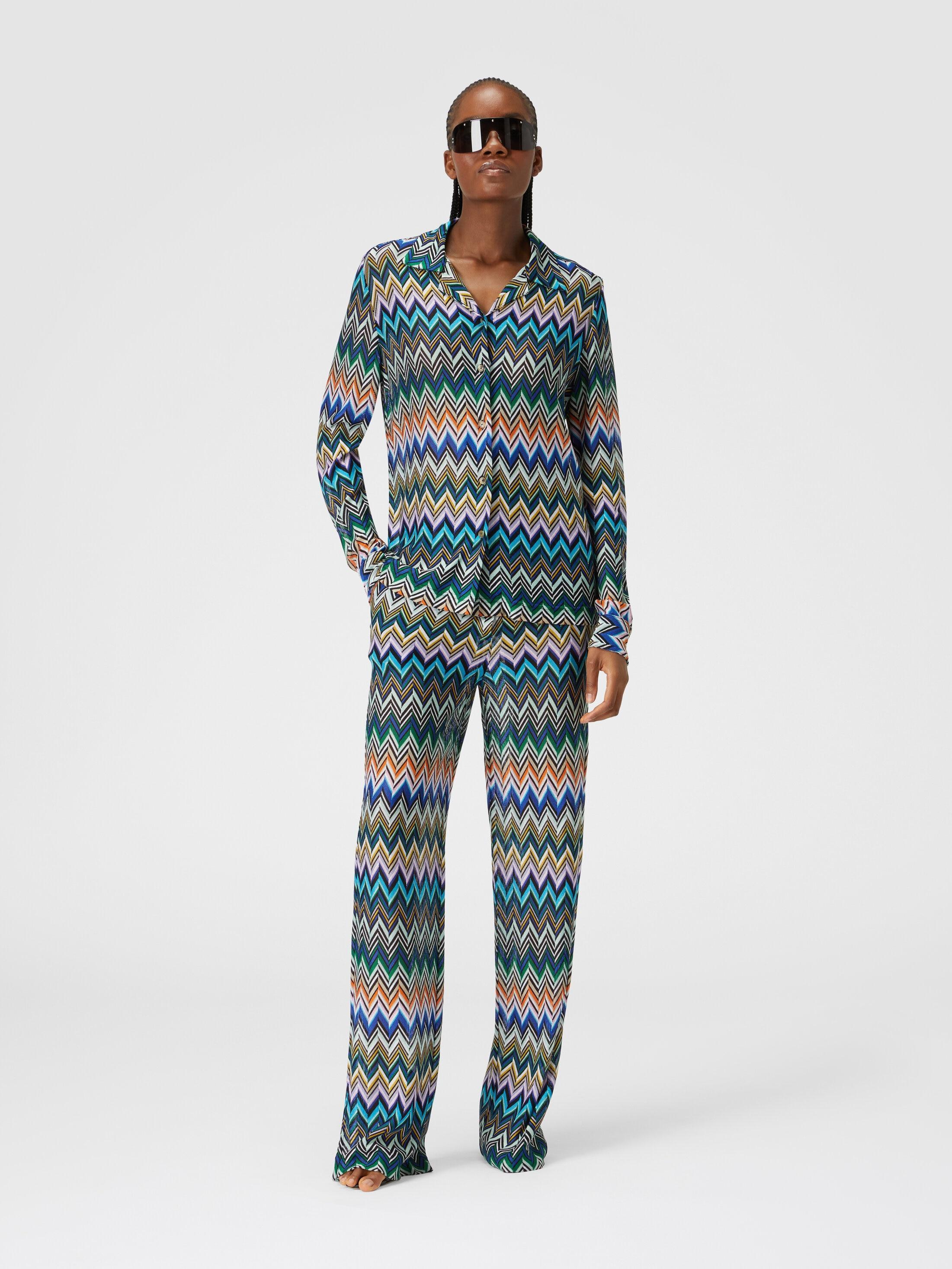 Viscose straight trousers with offset zigzag Product Image