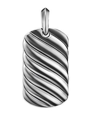 Mens Sculpted Cable Tag in Sterling Silver, 27MM Product Image