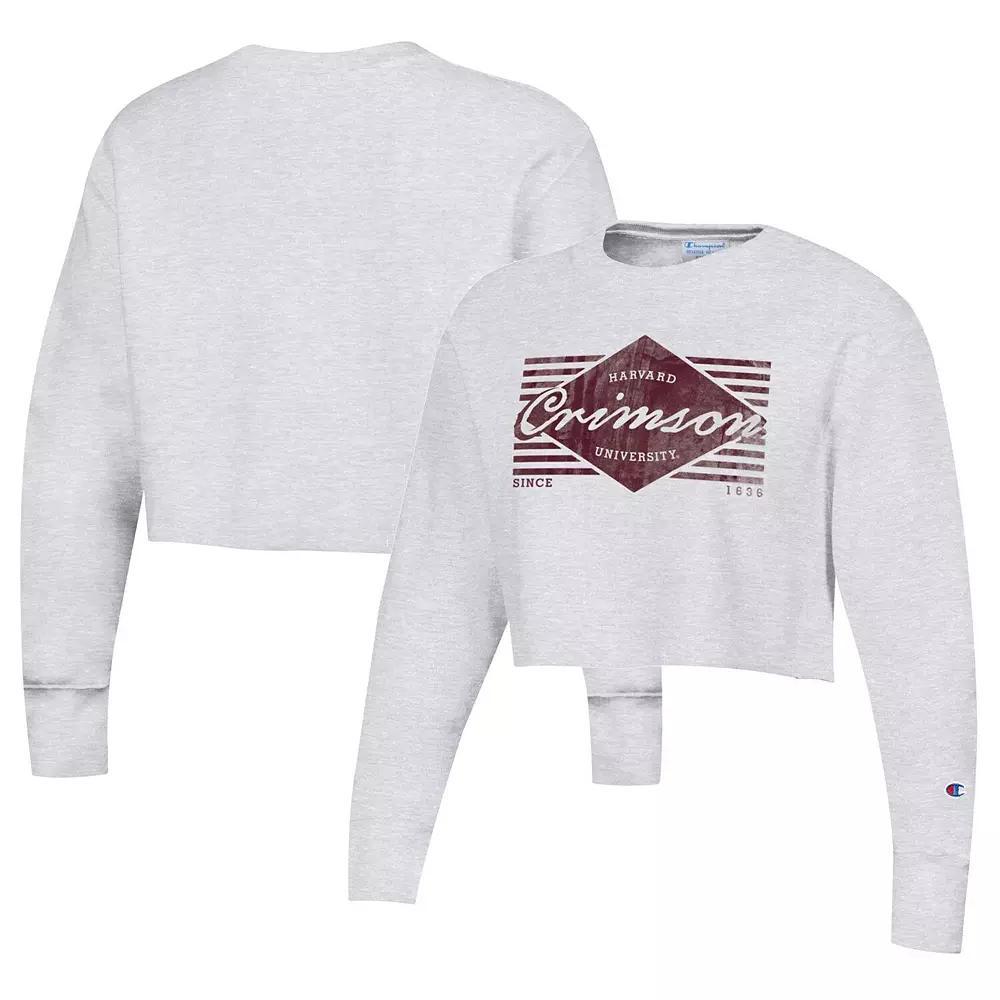 Women's Champion Heather Gray Harvard Crimson Reverse WeaveÂ Cropped Pullover Sweatshirt,  Product Image