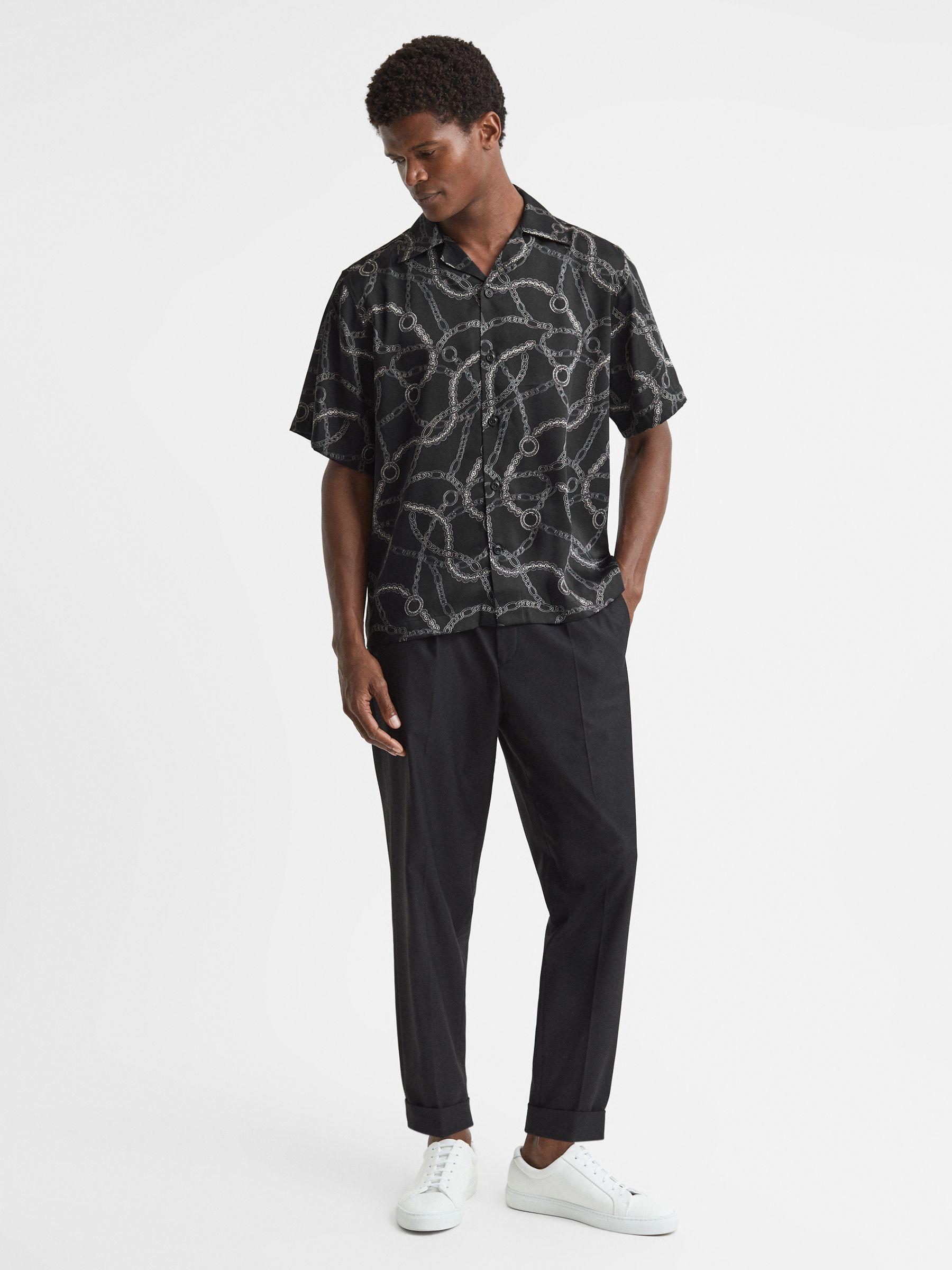 Chain Print Cuban Collar Shirt in Black Product Image