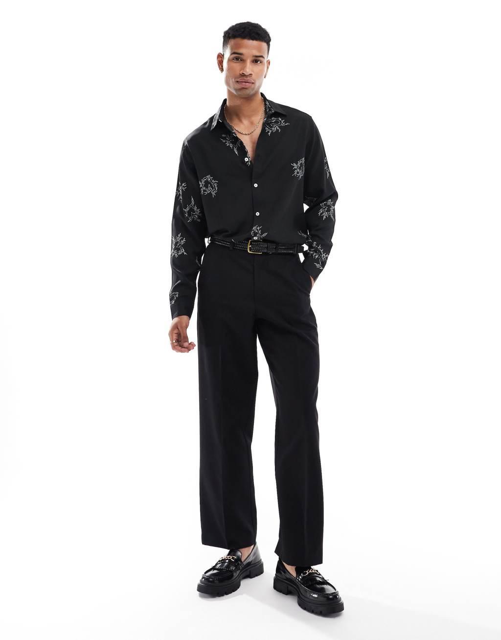 ASOS DESIGN relaxed shirt with heart print in black Product Image