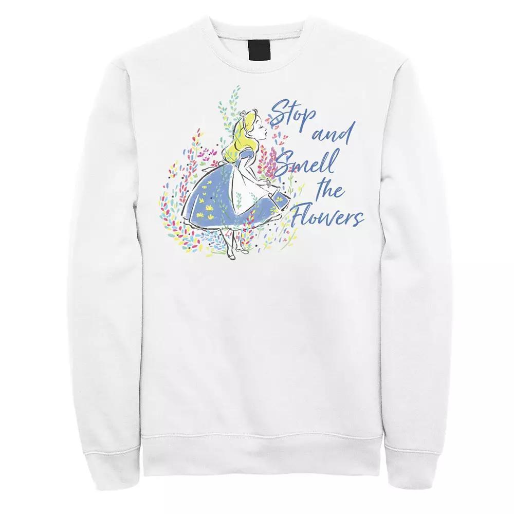 Disney's Alice In Wonderland Stop And Smell The Flowers Men's Sweatshirt, Size: XXL, White Product Image