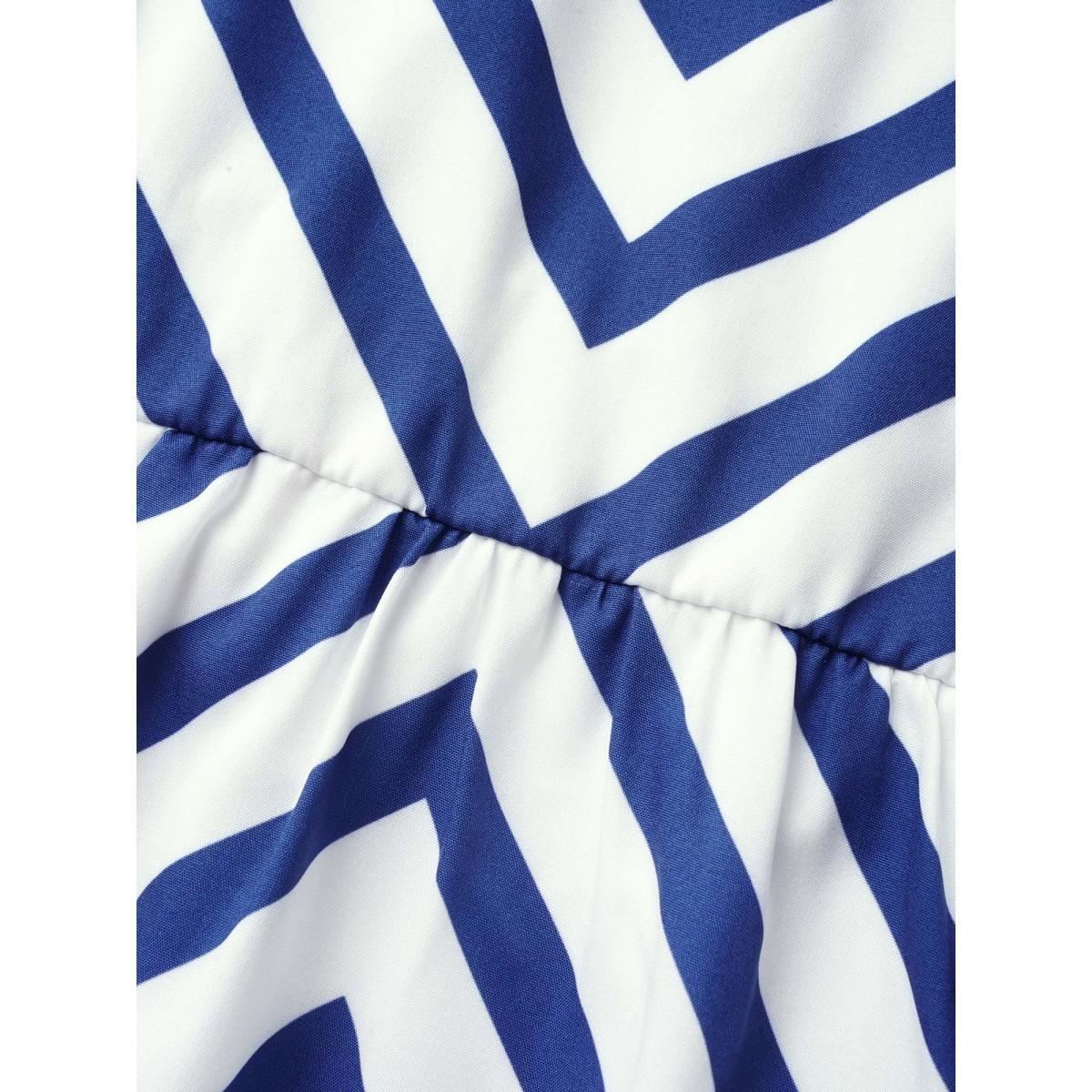 Plus Size Striped Elastic Waist Ruffle Cap Sleeve Dress DarkBlue Women Casual Ruffles V-neck Cap Sleeve Curvy BloomChic 14-16/1X Product Image