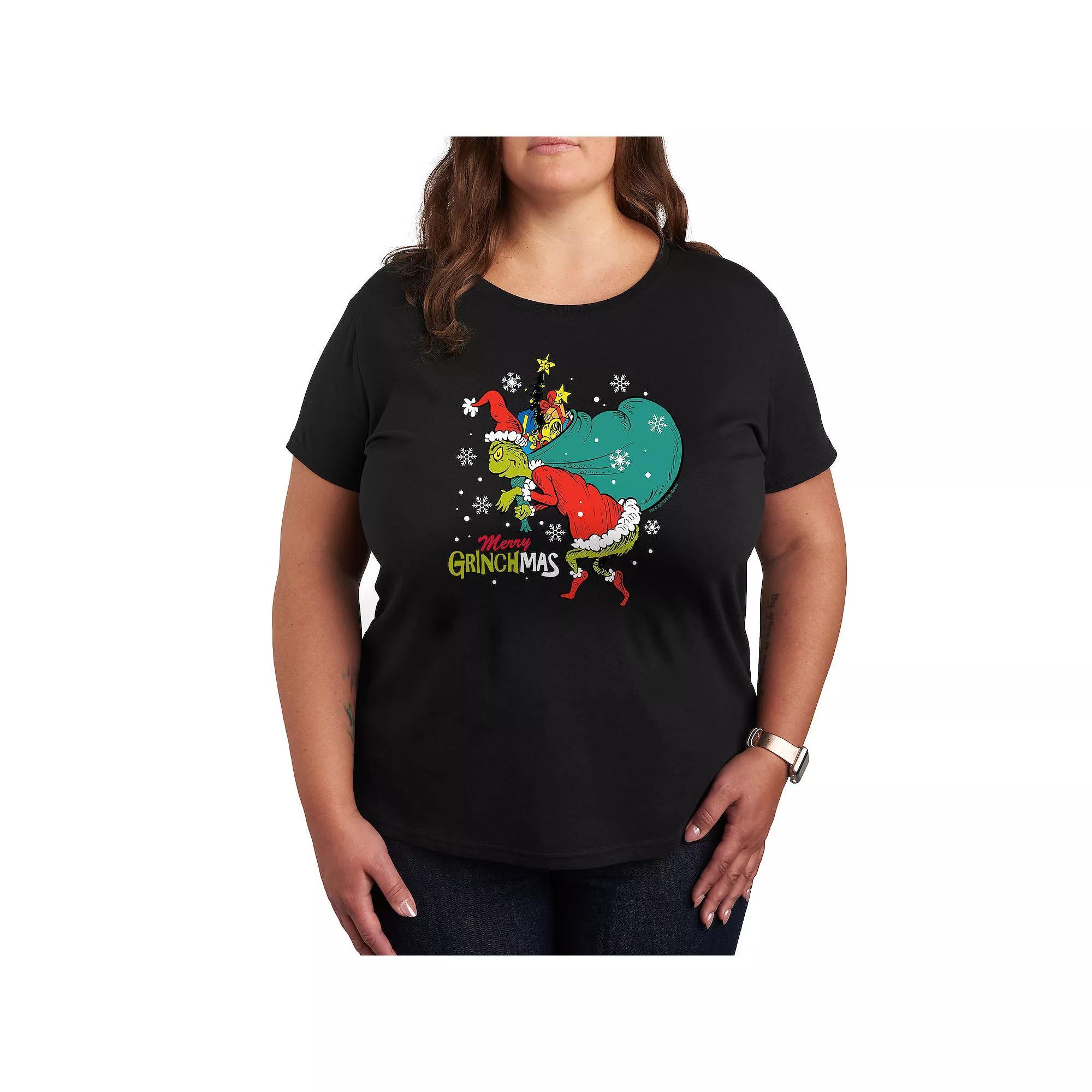 Plus Dr. Seuss The Grinch Grinchmas Toy Bag Graphic Tee, Women's, Size: 2XL, Black Product Image