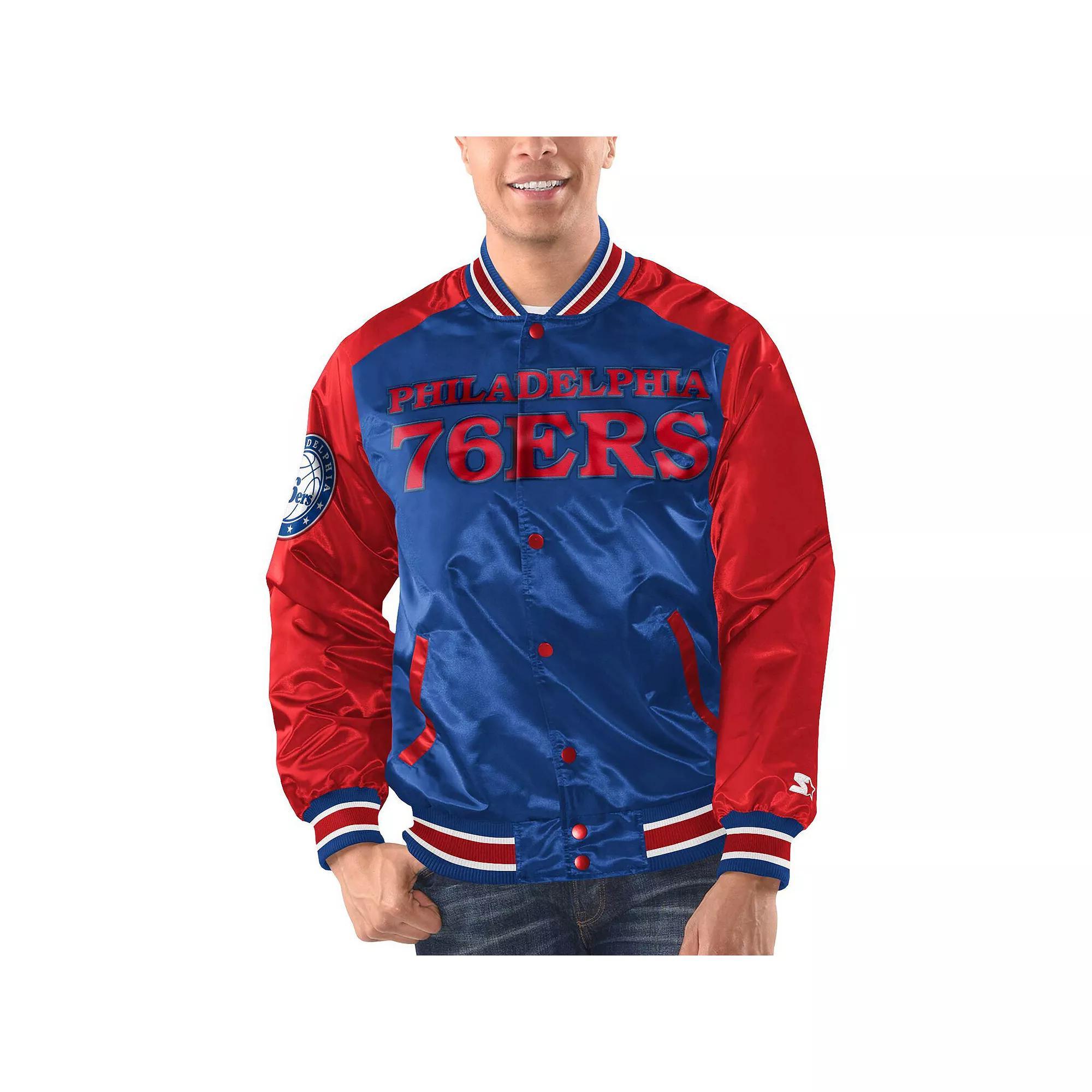 Men's Starter Royal/Red Philadelphia 76ers Renegade Satin Full-Snap Varsity Jacket, Size: 2XL, 76r Blue Product Image