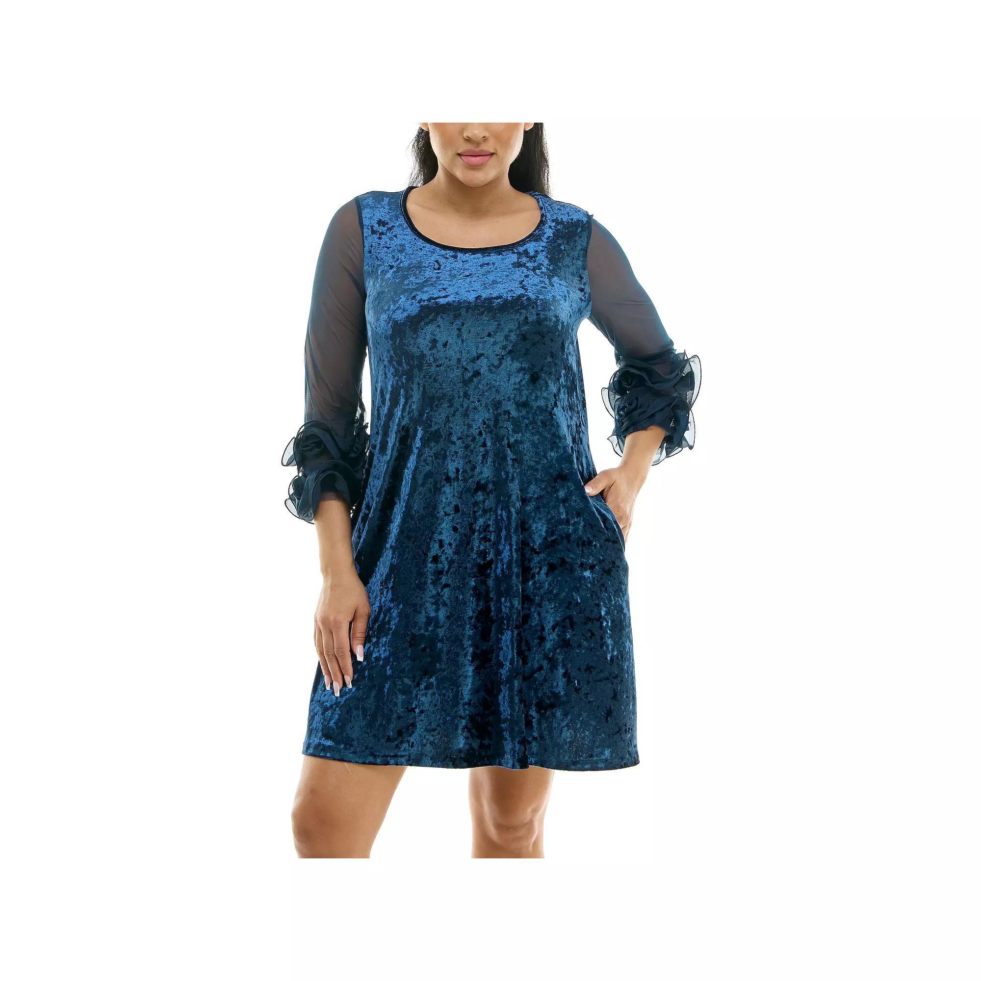 Women's Nina Leonard Crushed Velvet Trapeze Dress,  Product Image