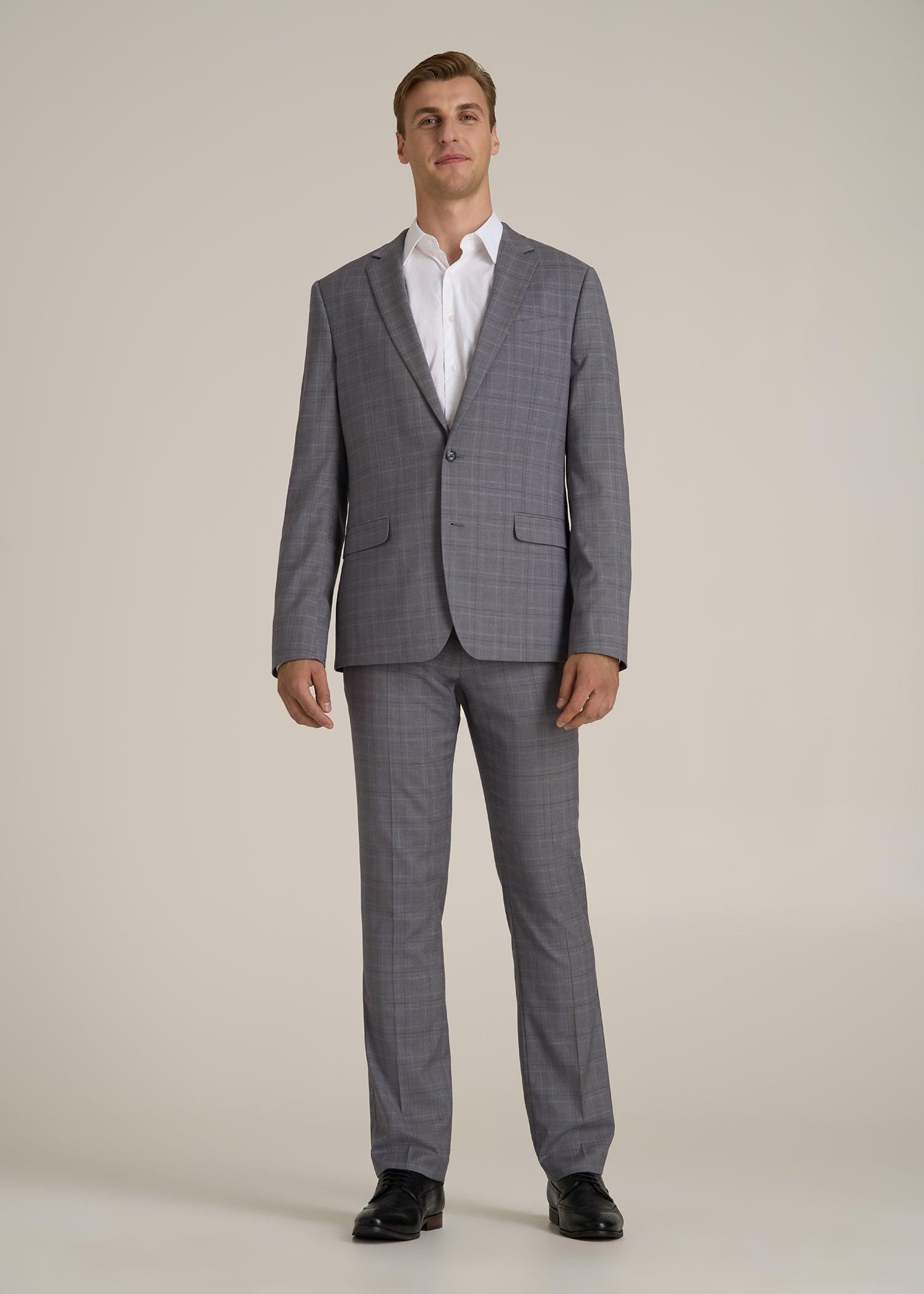 Suit Trousers for Tall Men in Light Grey Plaid Male Product Image
