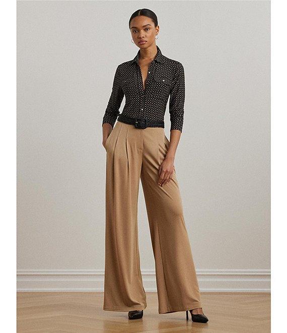 Lauren Ralph Lauren Jersey Two-Tone Geometric Collared Long Sleeve Button Front Shirt Product Image