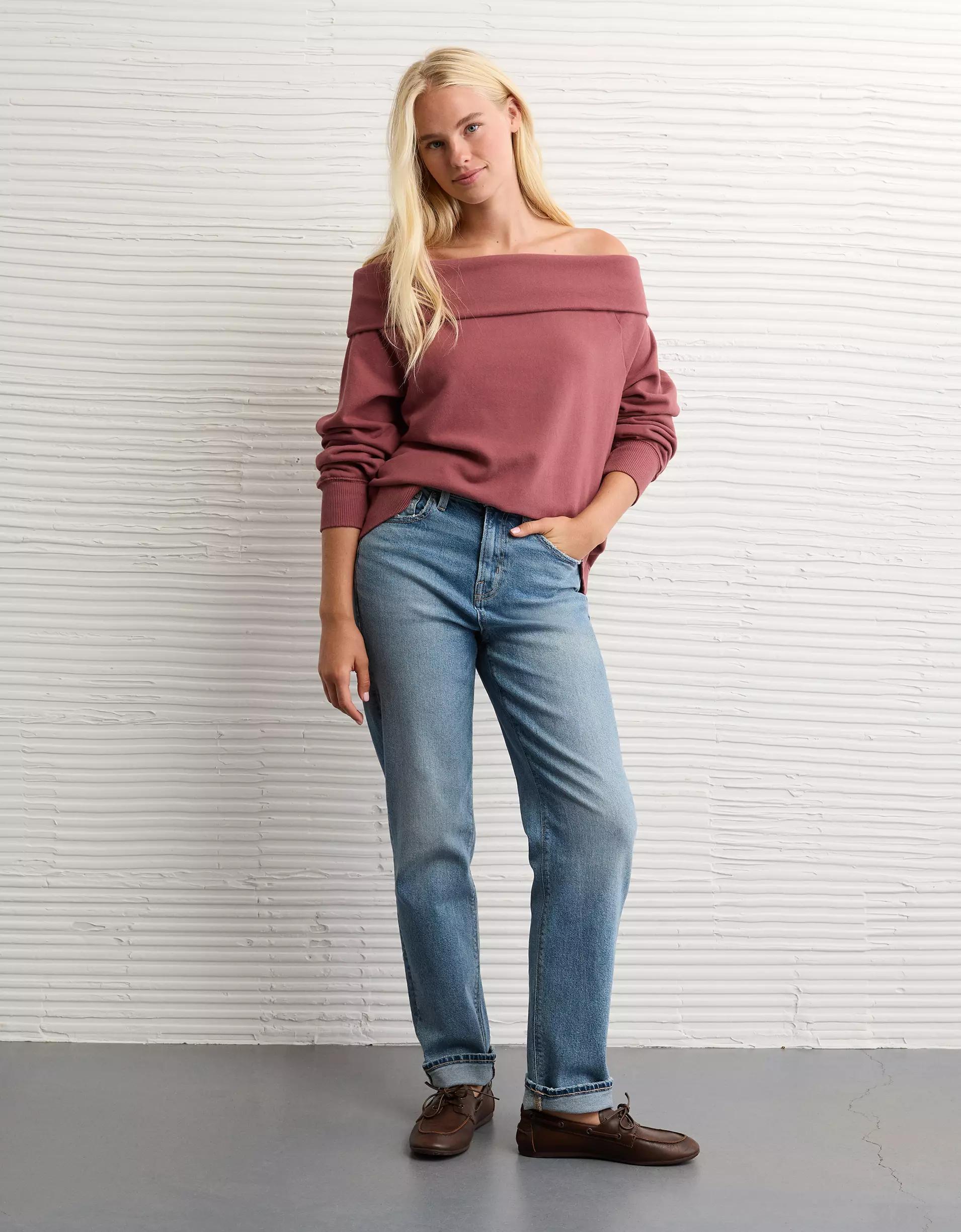 AE Foldover Off-The-Shoulder Sweatshirt Product Image