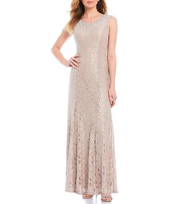 R & M Richards Glitter Lace Beaded Neck 2-Piece Jacket Gown Product Image