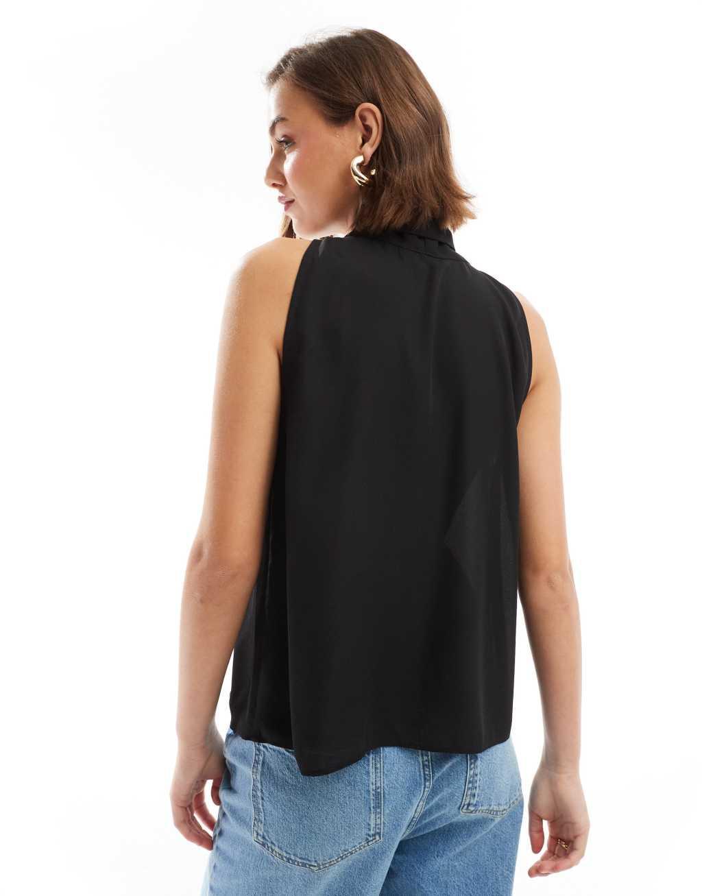 ASOS DESIGN chiffon pussybow blouse in black Product Image