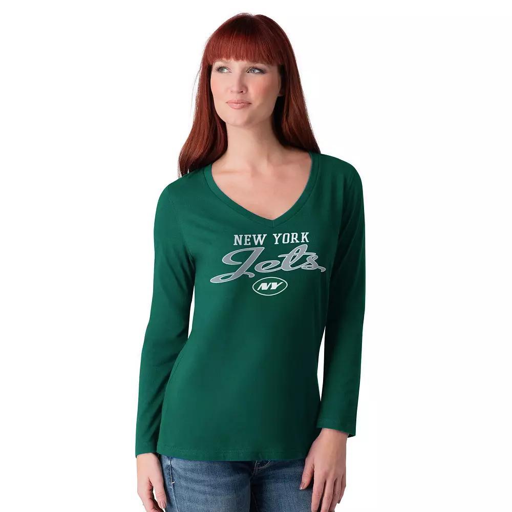 Women's G-III 4Her by Carl Banks Green New York Jets Post Season Long Sleeve V-Neck T-Shirt,  Product Image