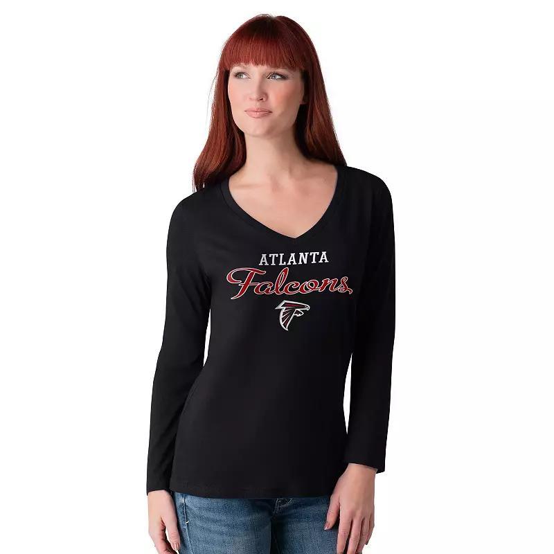 Women's G-III 4Her by Carl Banks Navy New England Patriots Post Season Long Sleeve V-Neck T-Shirt,  Product Image