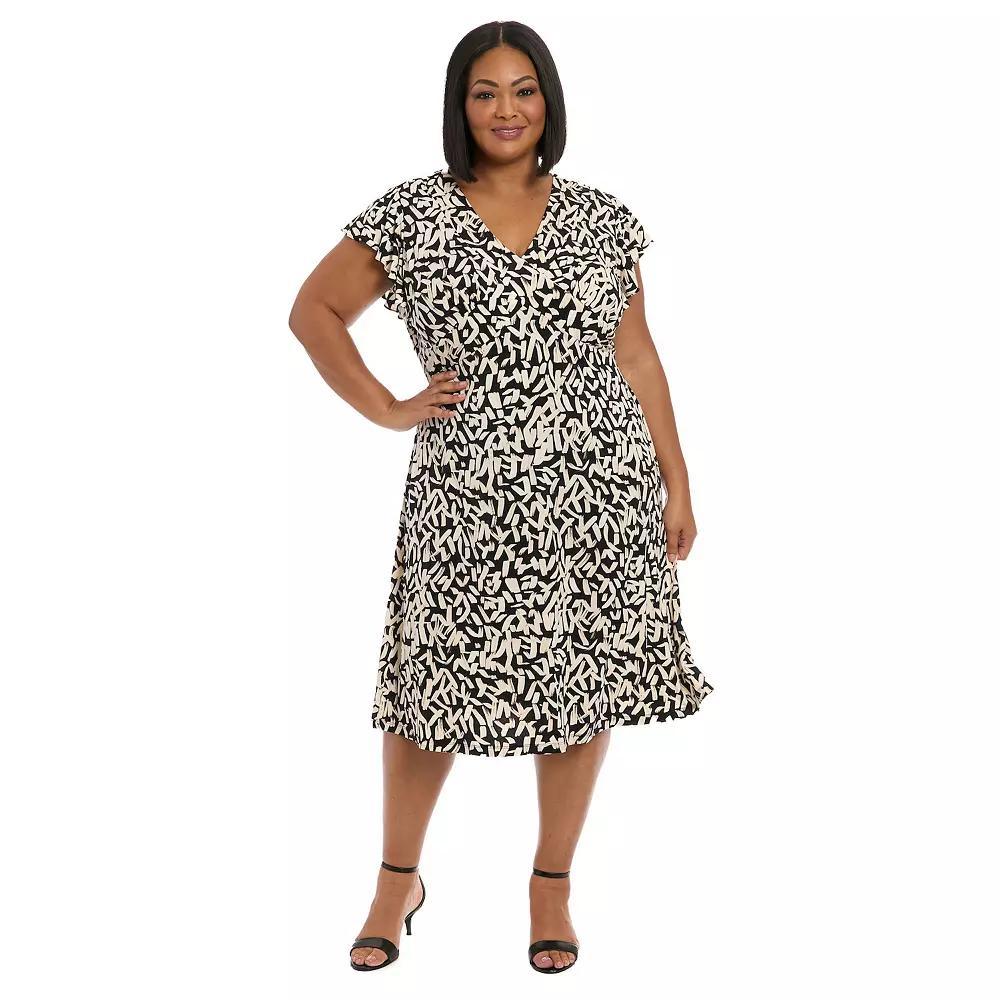 Plus Size London Times Ruffle Sleeve Midi Dress, Women's, Size: 20 W, Black Cream Product Image