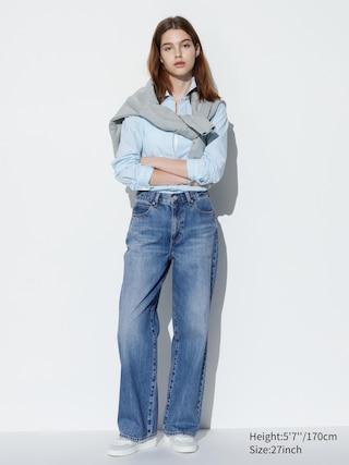 Womens Wide Straight Jeans Blue 27 inch UNIQLO US Product Image