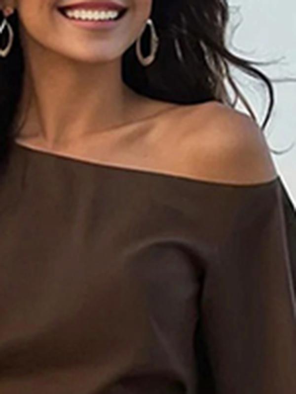 Loose Puff Sleeves Asymmetric Solid Color Split-Joint One-Shoulder Blouses&Shirts Tops Product Image