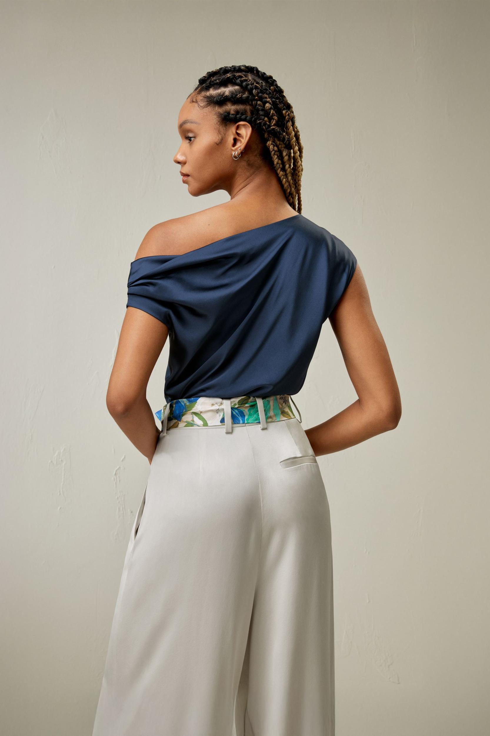 LILYSILK Female One Shoulder Silk Top - Silvergray Premium Silk - Perfect Wardrobe Staples Cowl Neck Silk Top 10 Product Image