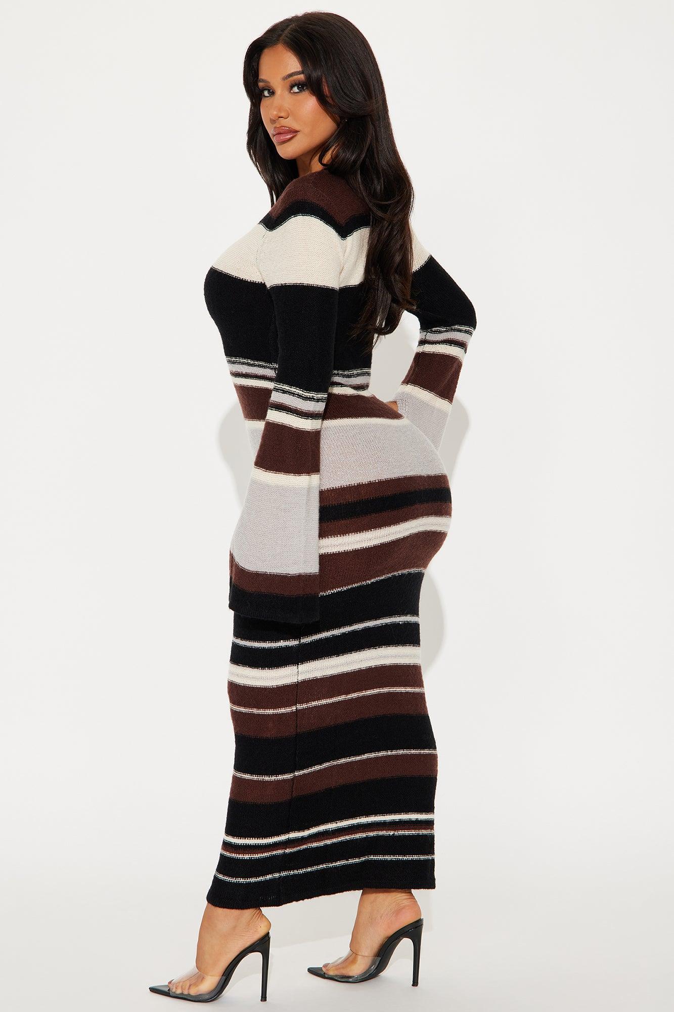 Mila Bell Sleeve Sweater Maxi Dress - Brown/combo Product Image