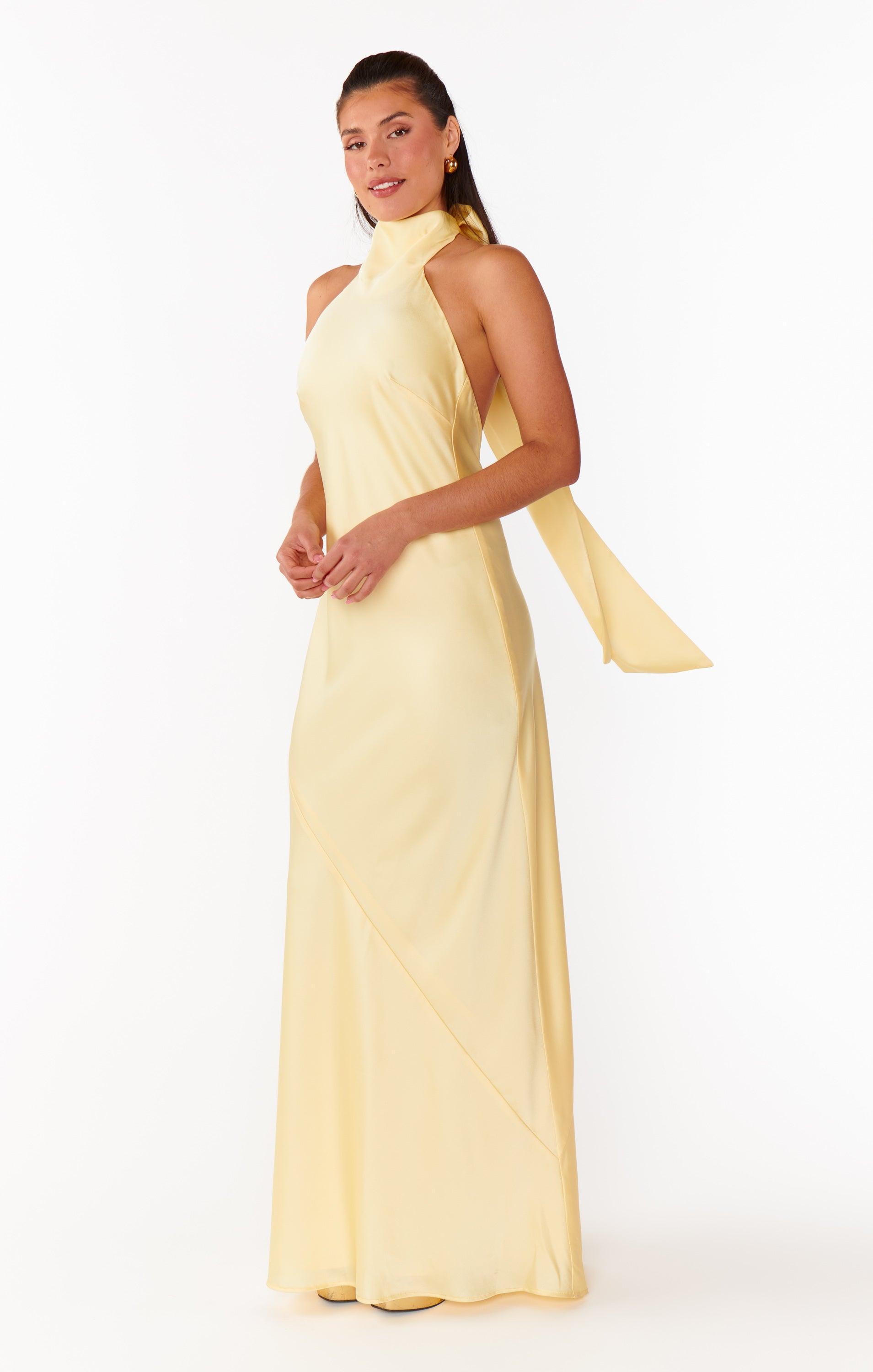 Lisa Maxi Dress ~ Pale Yellow Luxe Satin Product Image