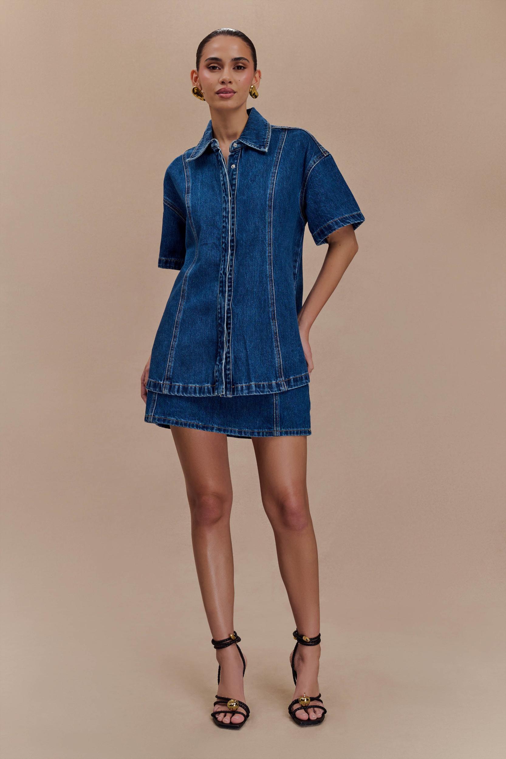 Maya Oversized Denim Shirt - Dark Blue Product Image