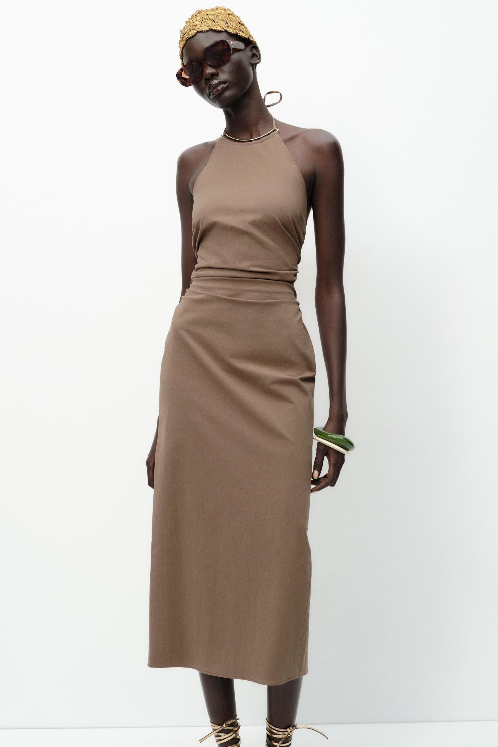 HALTER MIDI DRESS WITH TRIM Product Image