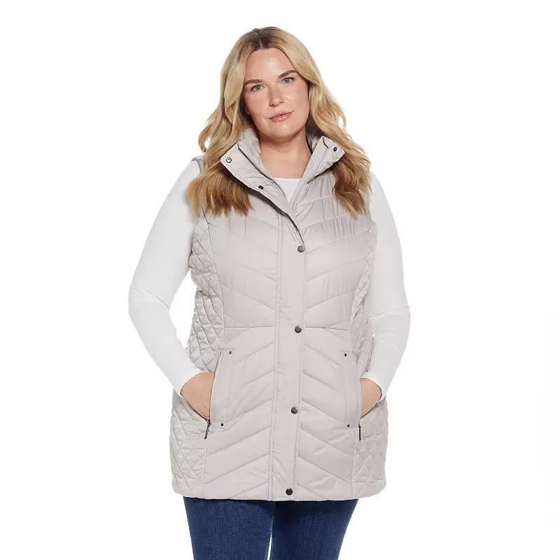 Plus Size Weathercast Quilted Long Puffer Vest, Women's, Size: 2XL, Black Product Image