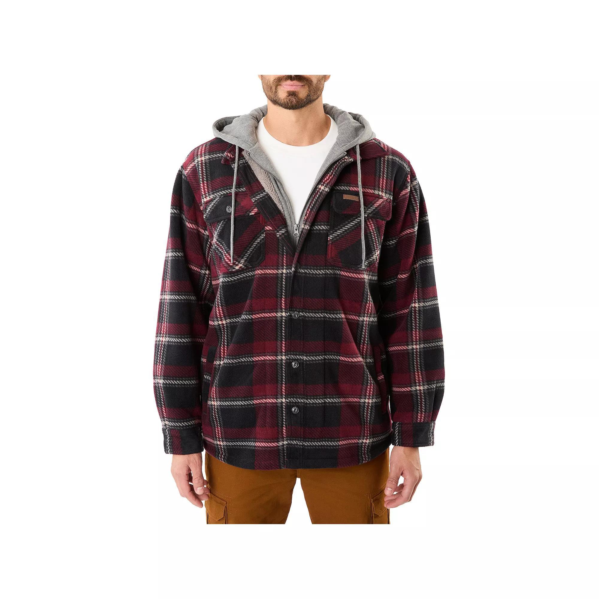Men's Smith's Workwear Plaid Sherpa-Lined Microfleece Hooded Shirt Jacket, Size: XXL, Red Product Image