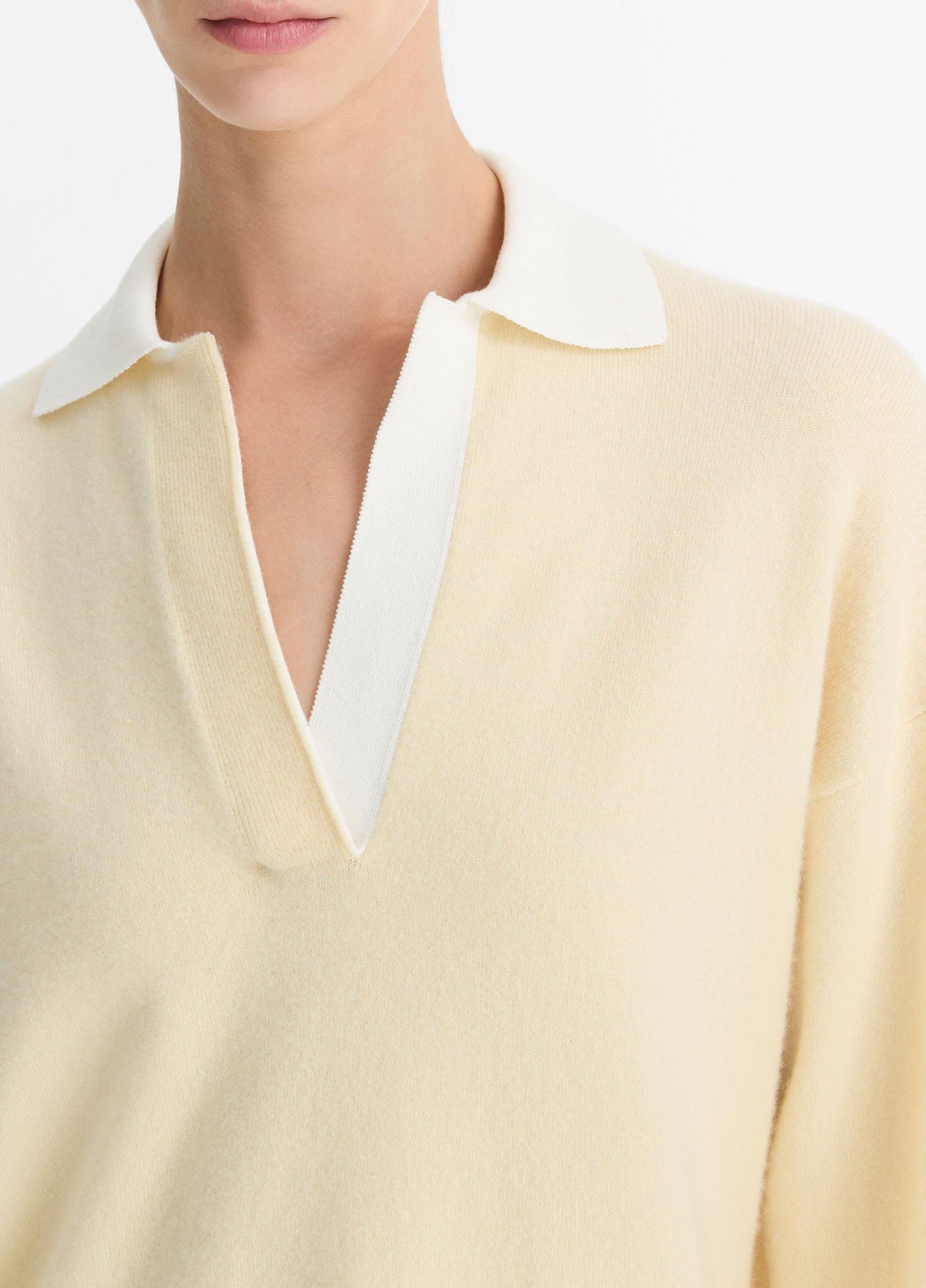 Wool & Cashmere-Blend Contrast-Collar Polo Sweater Product Image