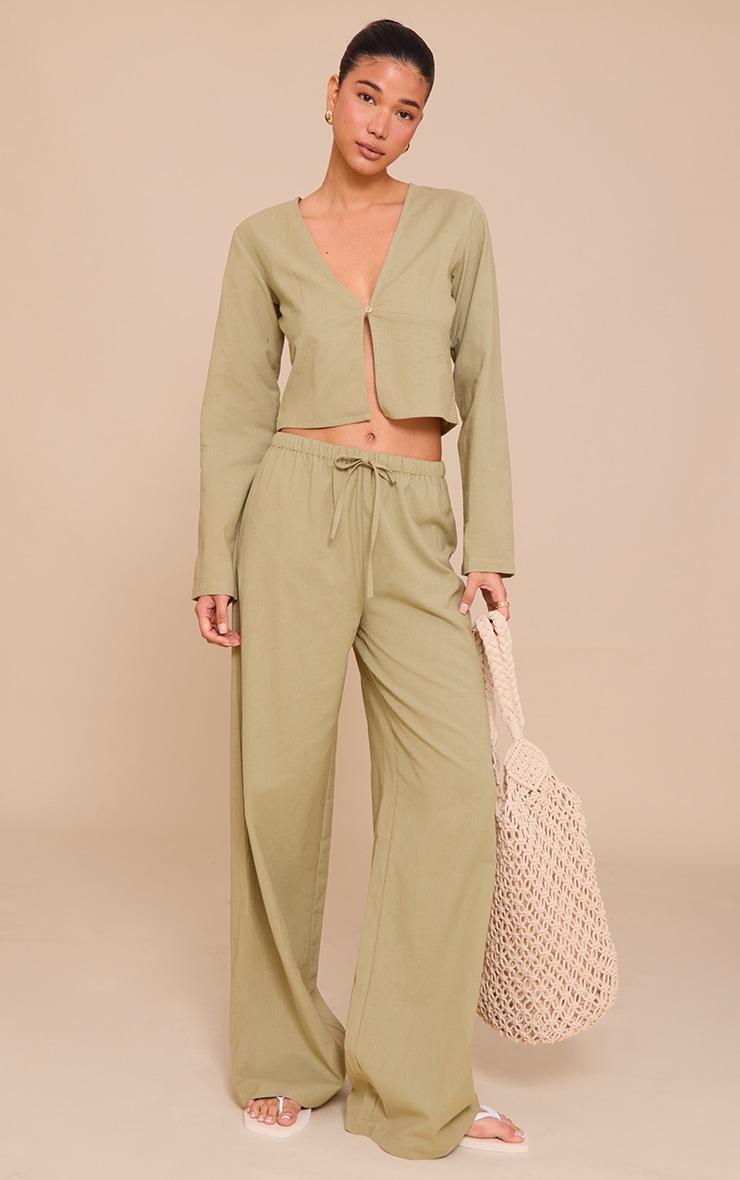 Khaki Wide Leg Drawstring Pants Product Image