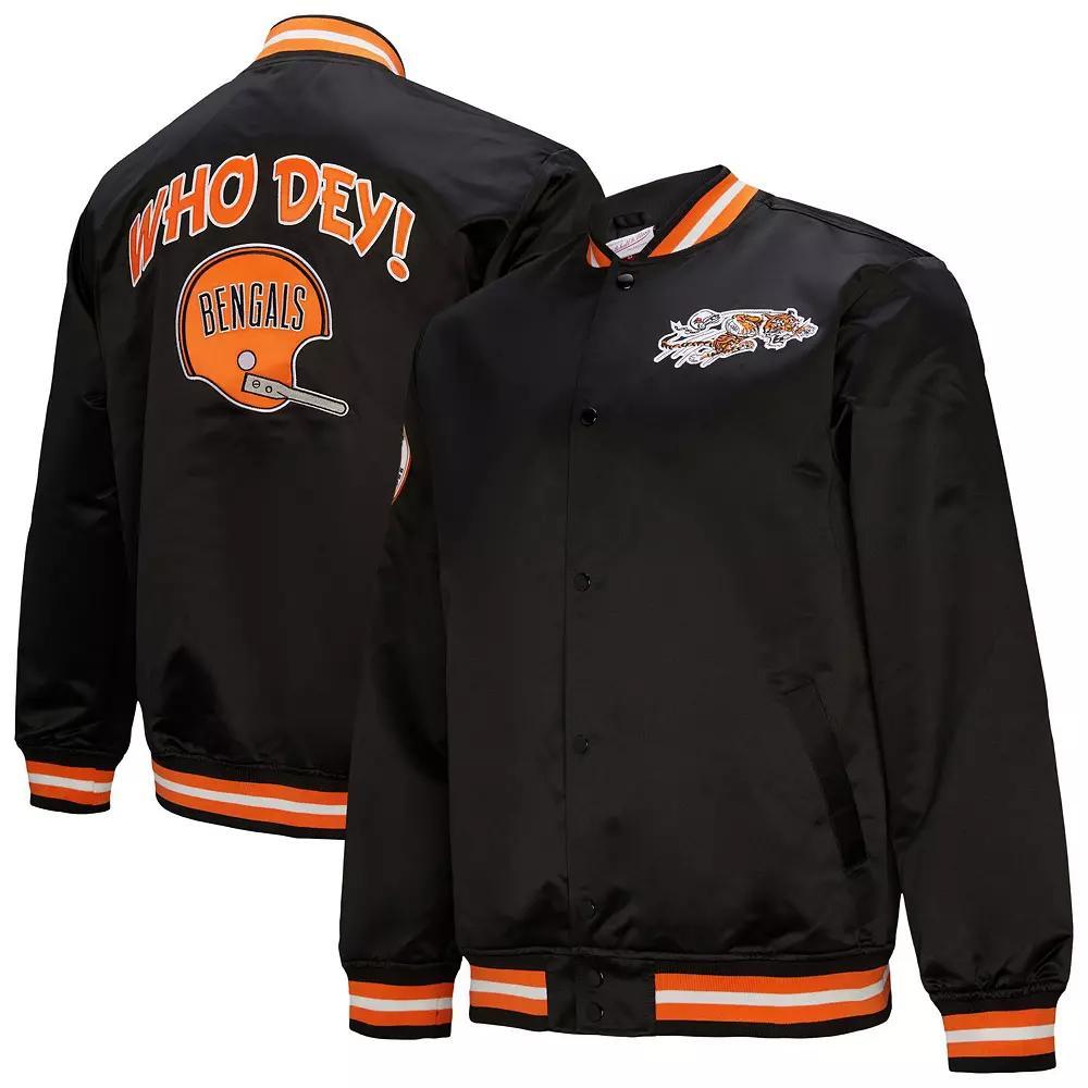 Men's Mitchell & Ness Black Cincinnati Bengals Double Down Satin Full-Snap Jacket,  Product Image