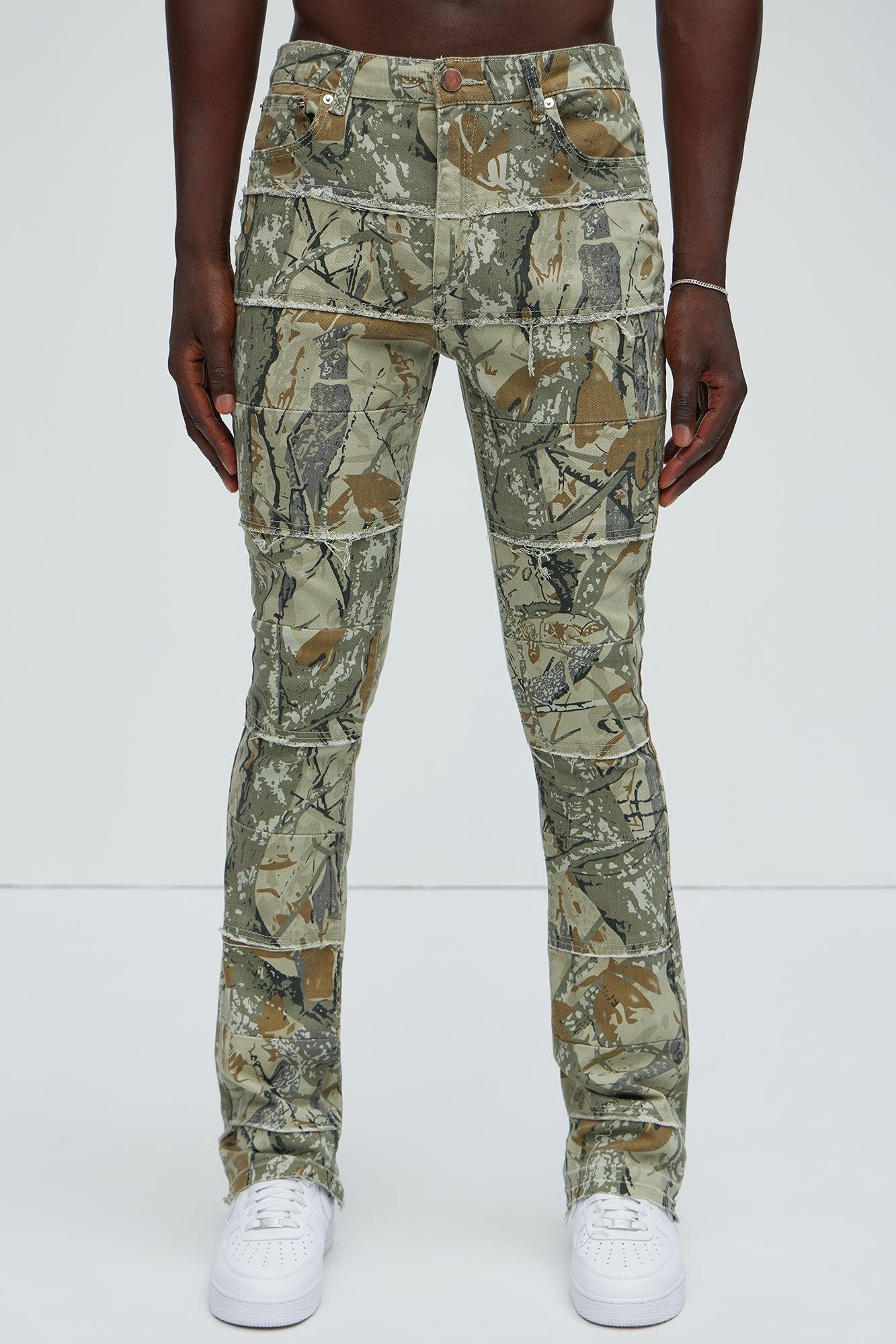 Go Out Frayed Stacked Skinny Flare Pants - Camouflage Product Image