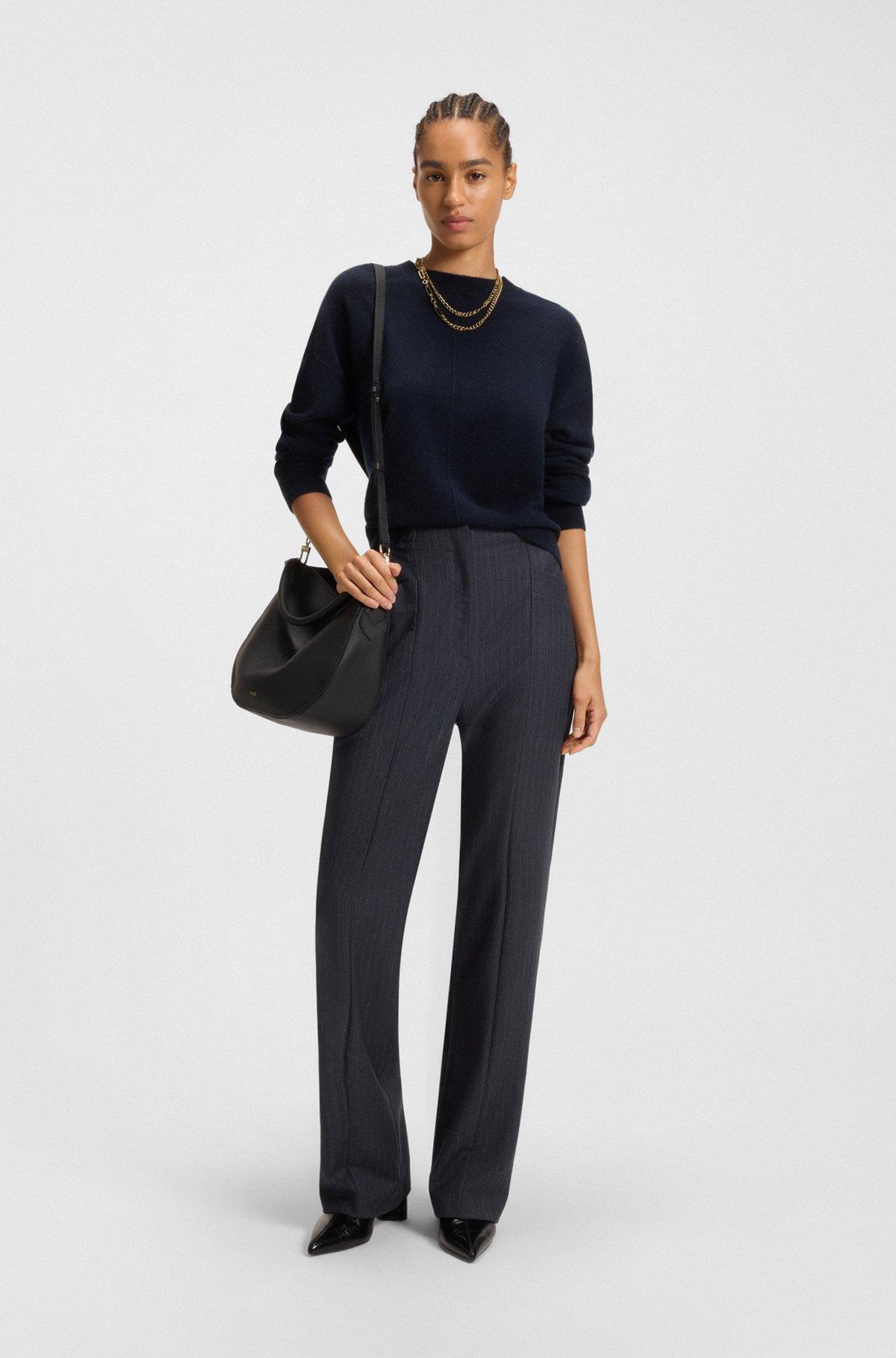 Regular-fit bootcut pants in patterned virgin wool Product Image