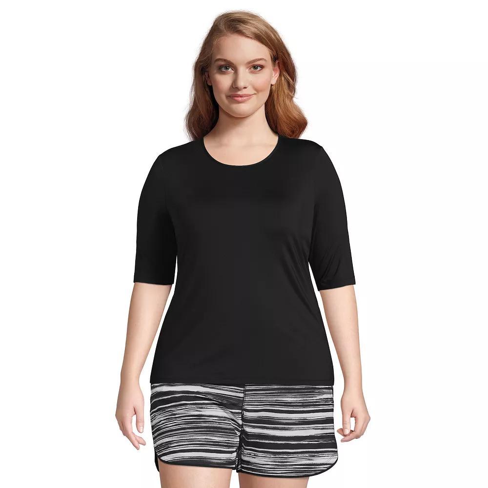 Plus Size Lands' End UPF 50 Elbow-Sleeve Rash Guard Swim Tee, Women's, Size: 1XL, Black Product Image
