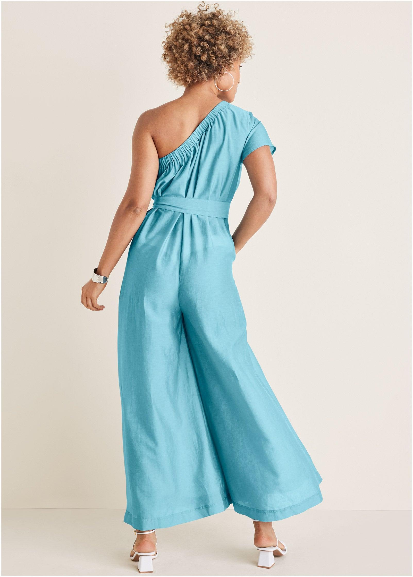 One Shoulder Jumpsuit - Blue Product Image