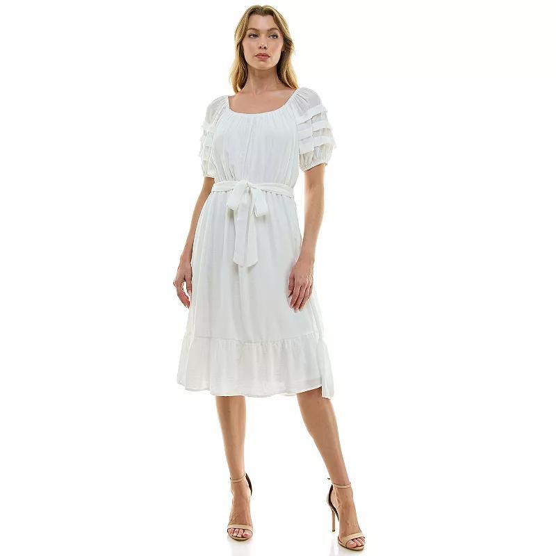 Women's Luxology Pleated Sleeve Belted Midi Dress,  Product Image