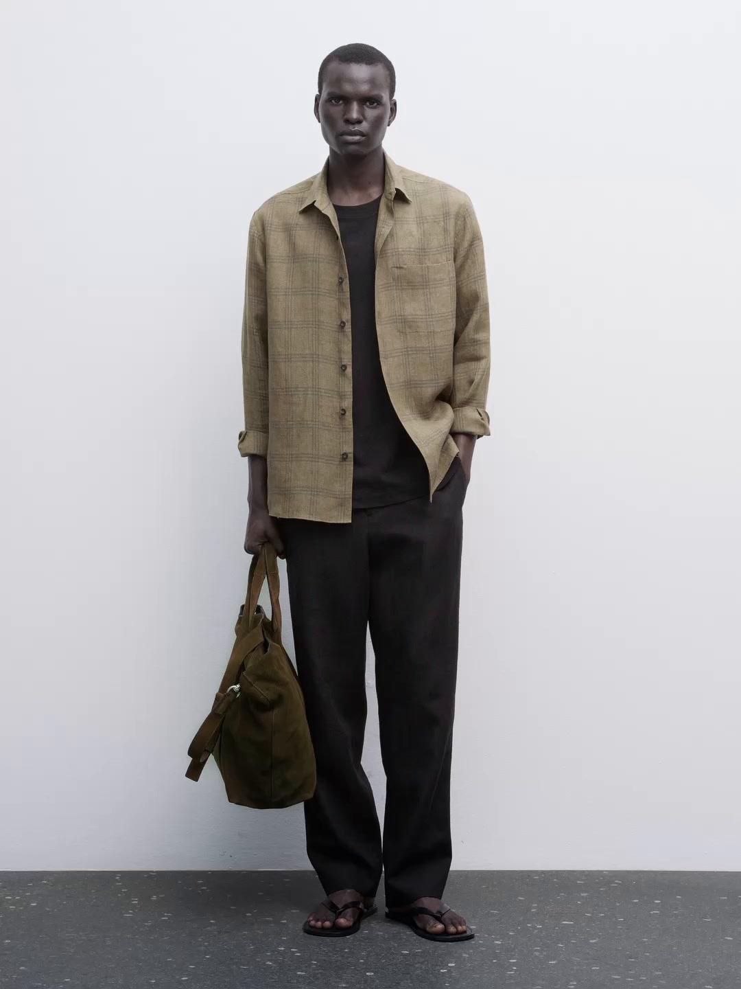 Regular fit linen check shirt Product Image