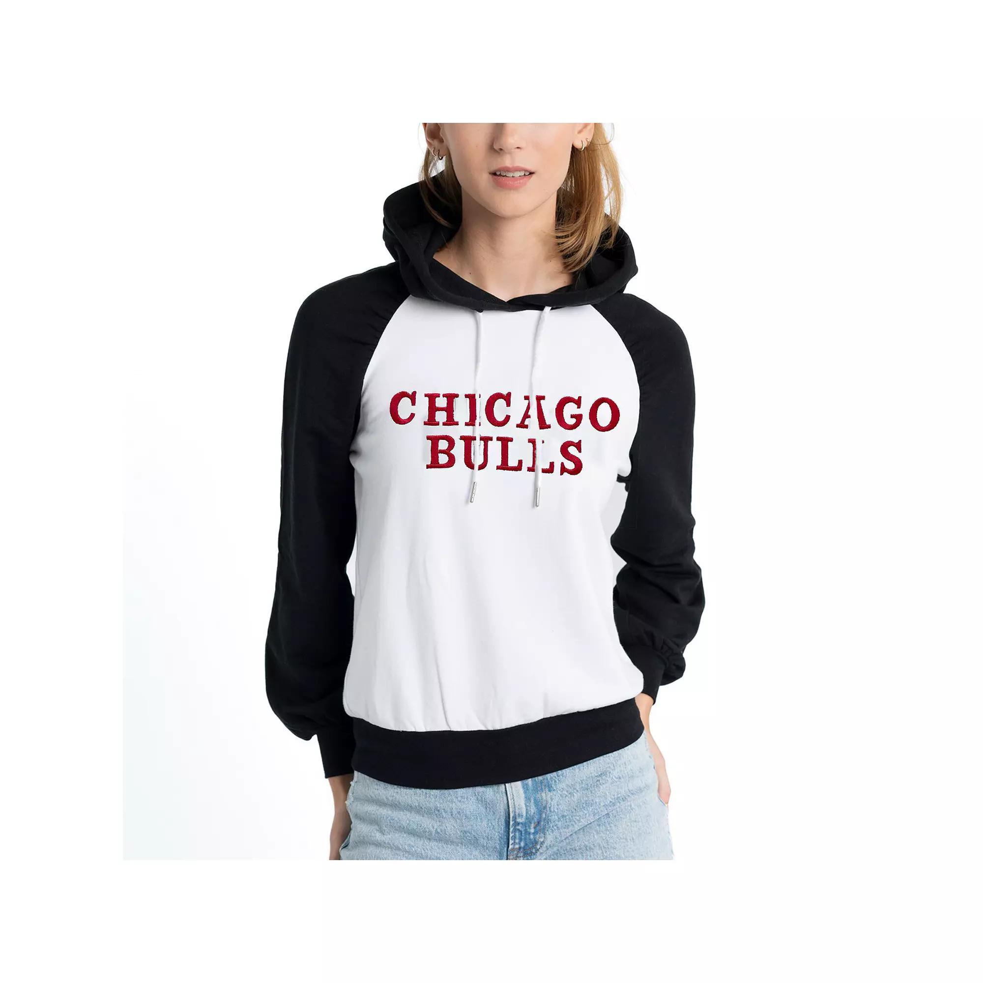 Women's Lusso White Chicago Bulls Marlowe Tri-Blend Raglan Pullover Hoodie, Size: XL Product Image