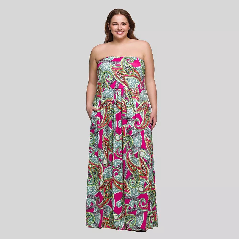 Plus Size 24Seven Comfort Apparel A-Line Strapless Pocket Maxi Dress, Women's, Size: 3XL, Pink Team Product Image