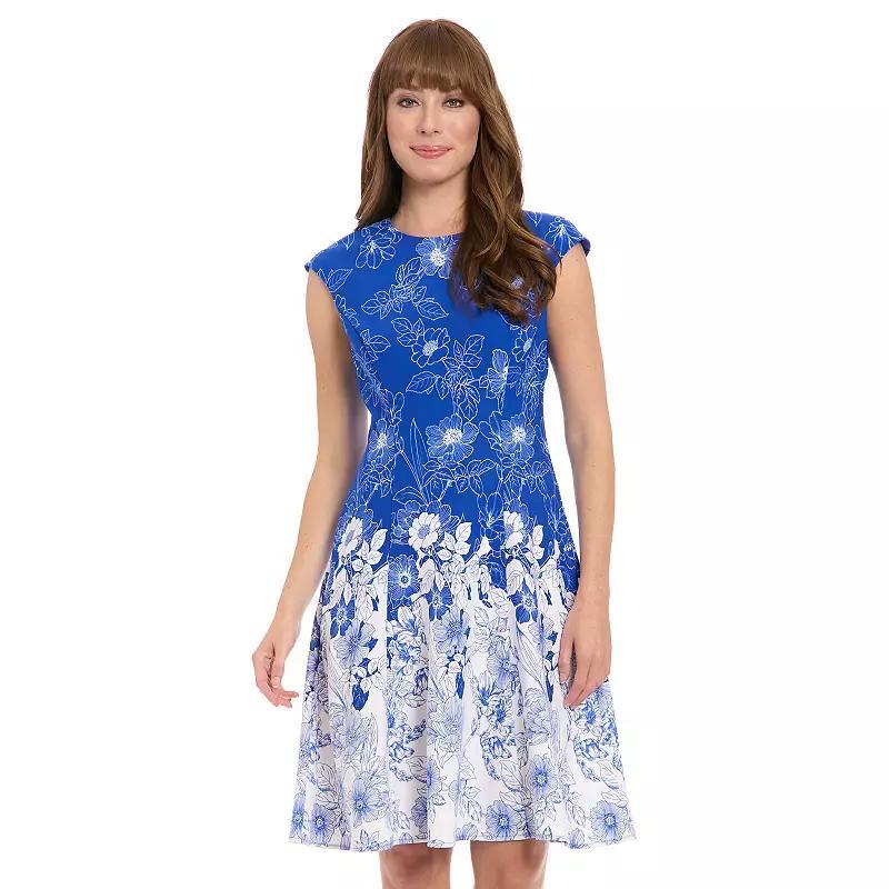 Women's London Times Cap Sleeve Fit & Flare Dress, Size: 16, Blue Product Image