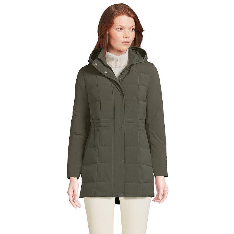 Petite Lands End Quilted Stretch Down Coat, Womens Green Moss Product Image