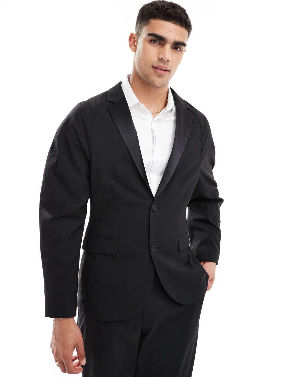 ASOS DESIGN oversized blazer with cinch detail in black Product Image