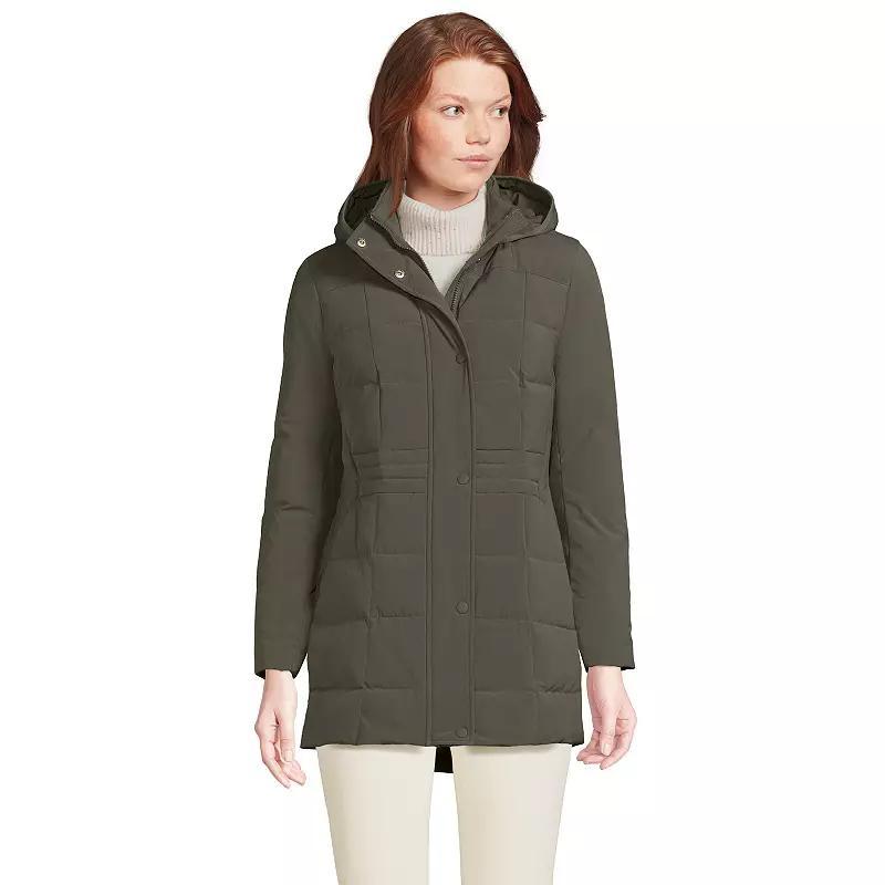 Petite Lands End Quilted Stretch Down Coat, Womens Green Moss Product Image