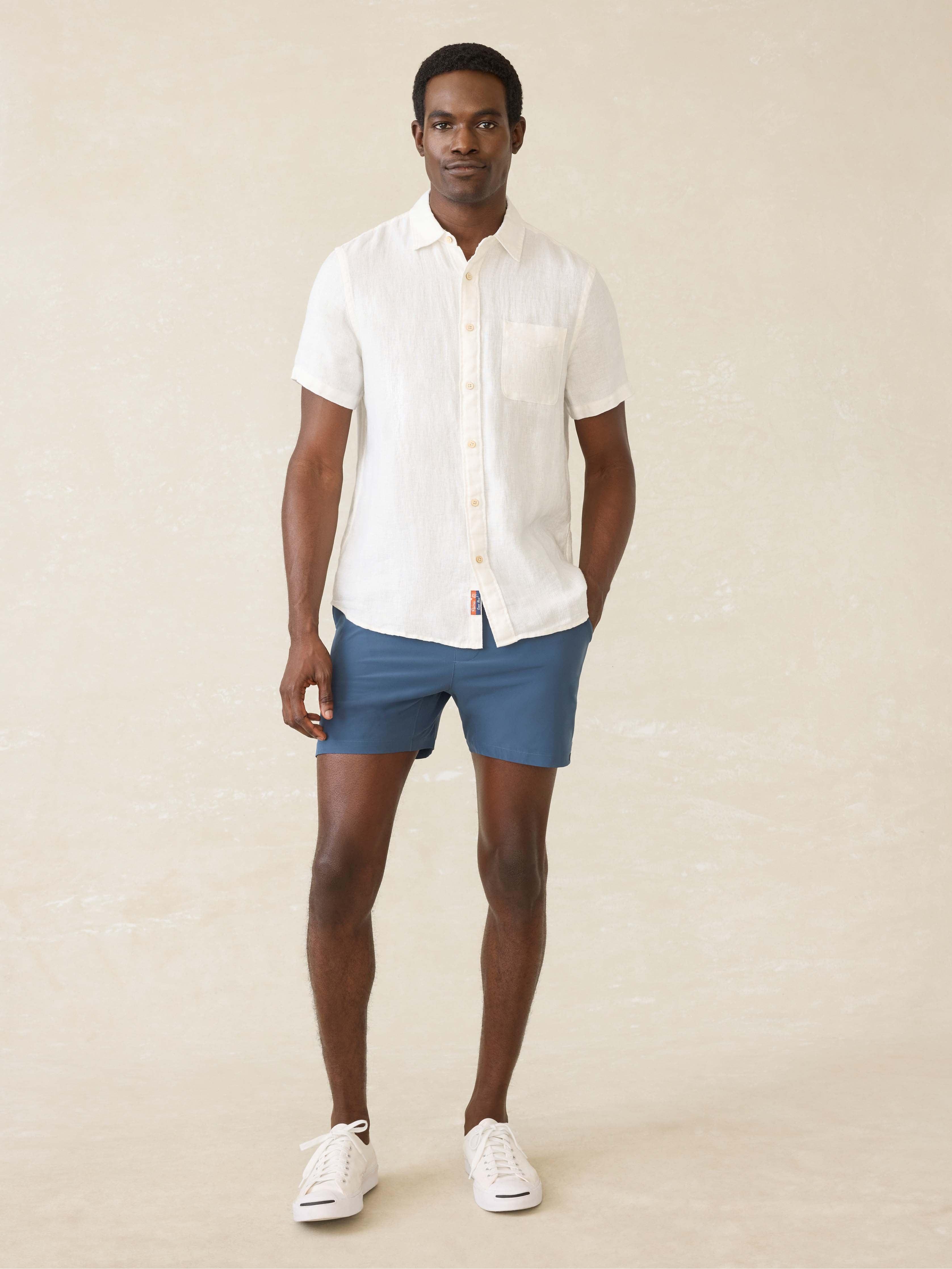 Short-Sleeve Palma Linen Shirt - Bright White Basketweave Male Product Image