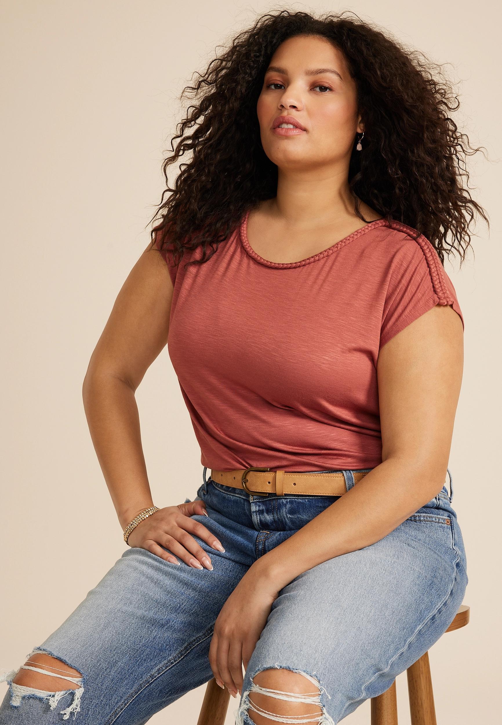 Maurices 2X Plus Size Womens Braided Trim Dolman Tee Product Image