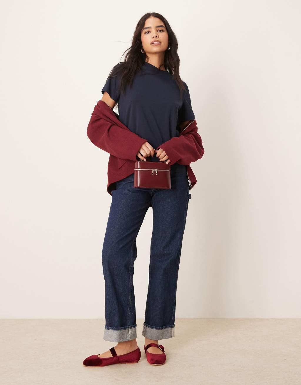 VILA oversized boyfriend fit t-shirt in navy Product Image