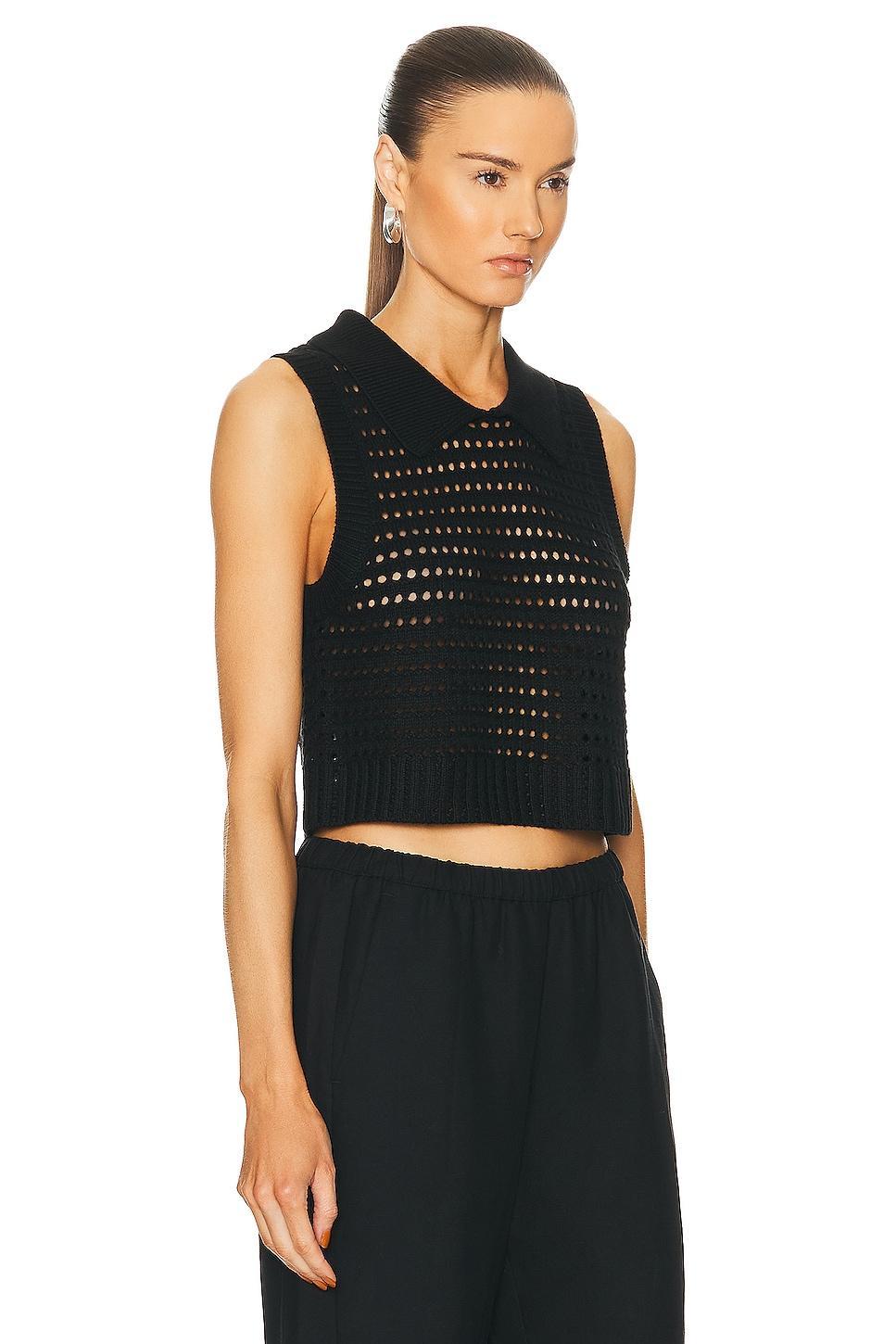 MATTHEW BRUCH Knit Mesh Collared Tank Top Product Image