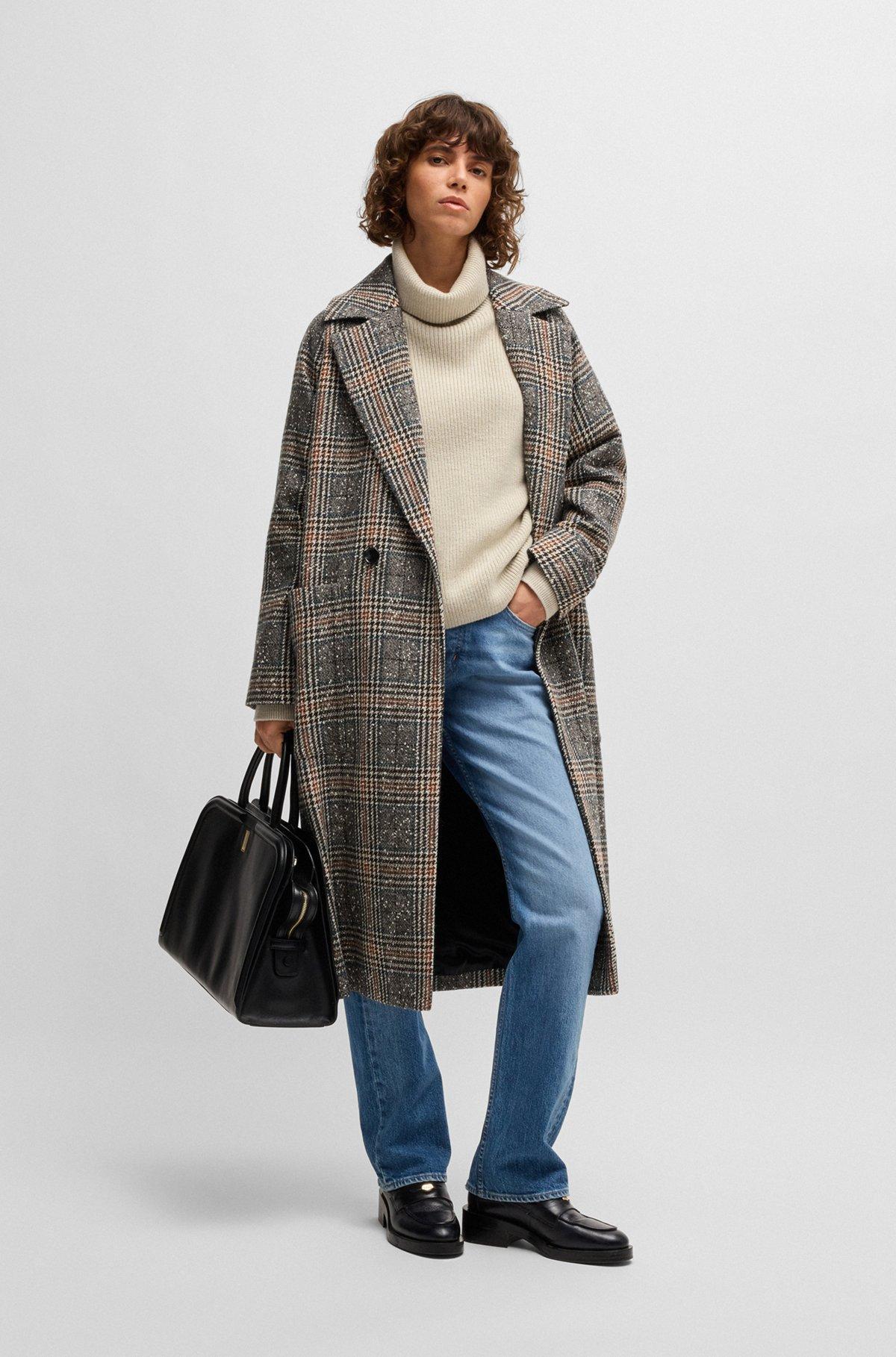 Loose-fit double-breasted coat in Glen-check tweed Product Image