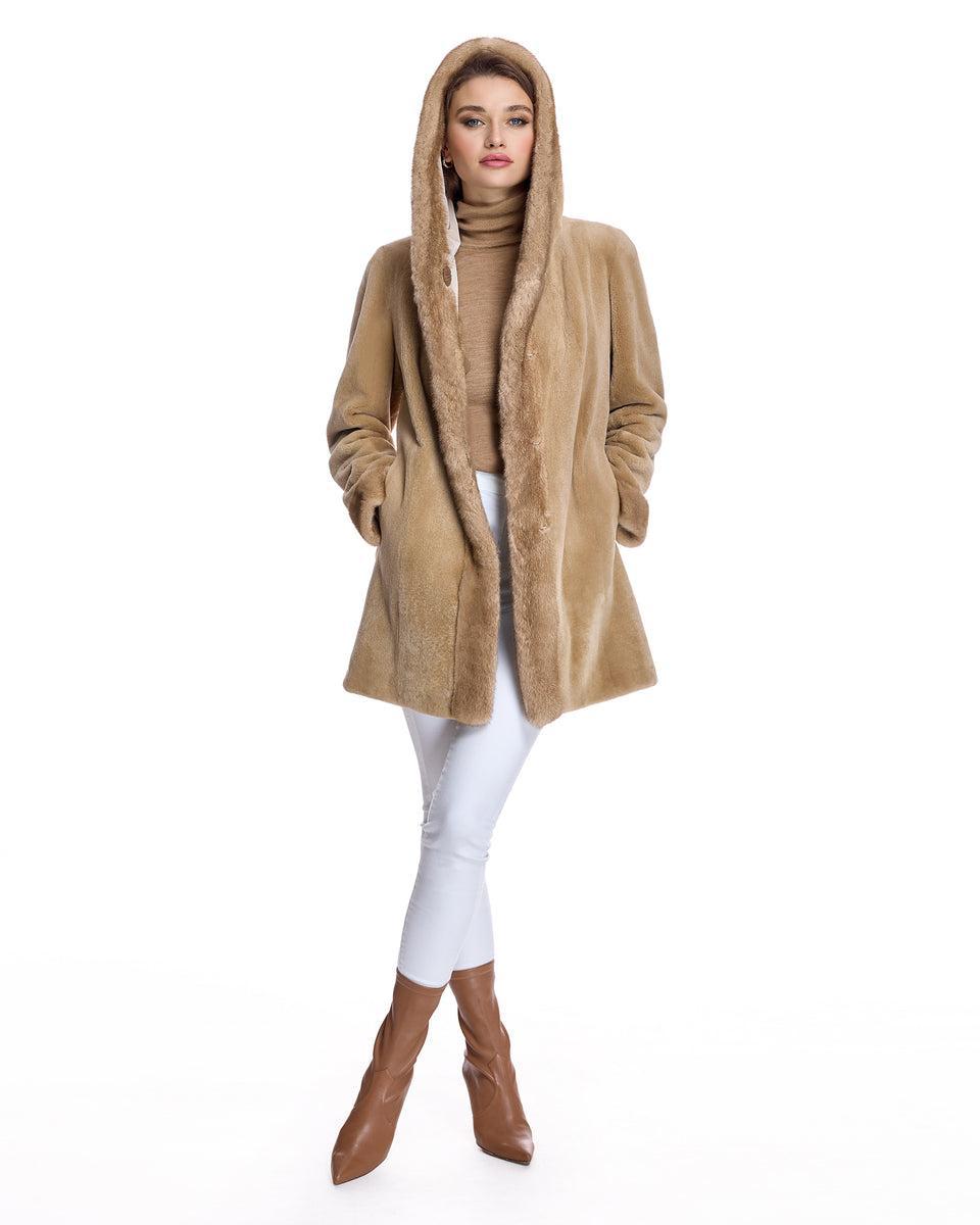 Reversible Sheared Mink Jacket with Hood Product Image