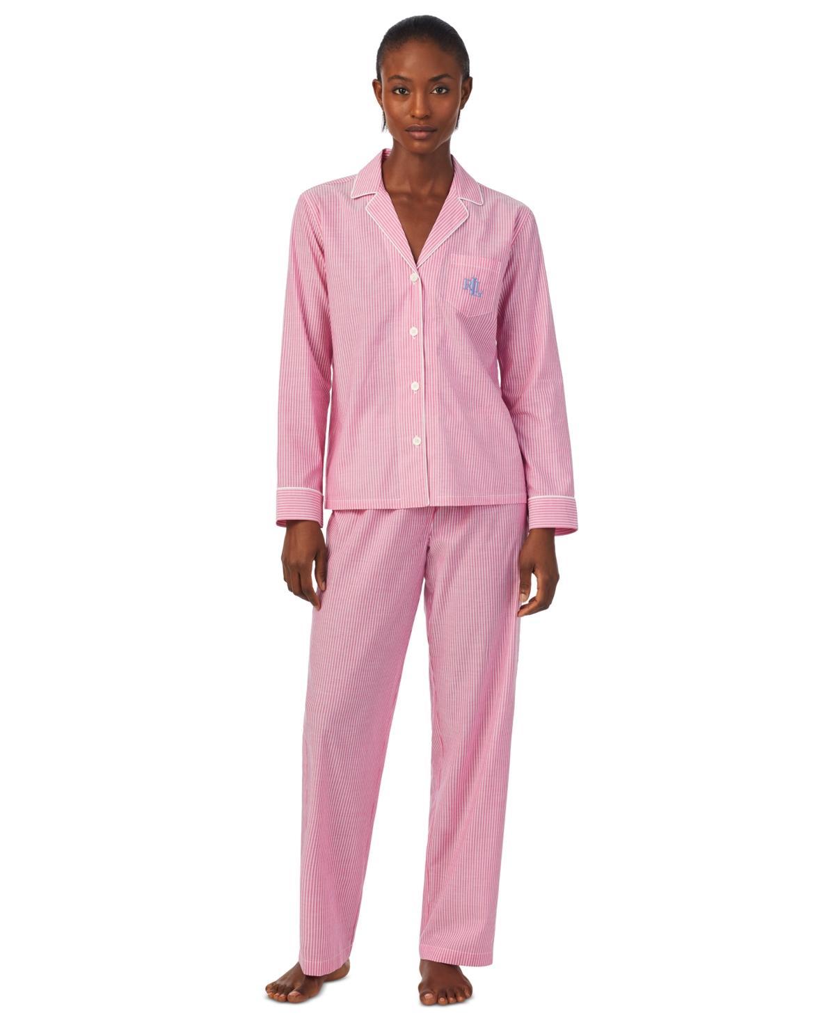 Lauren Ralph Lauren Long Sleeve Notch Collar PJ Set Stripe) Women's Pajama Sets Product Image